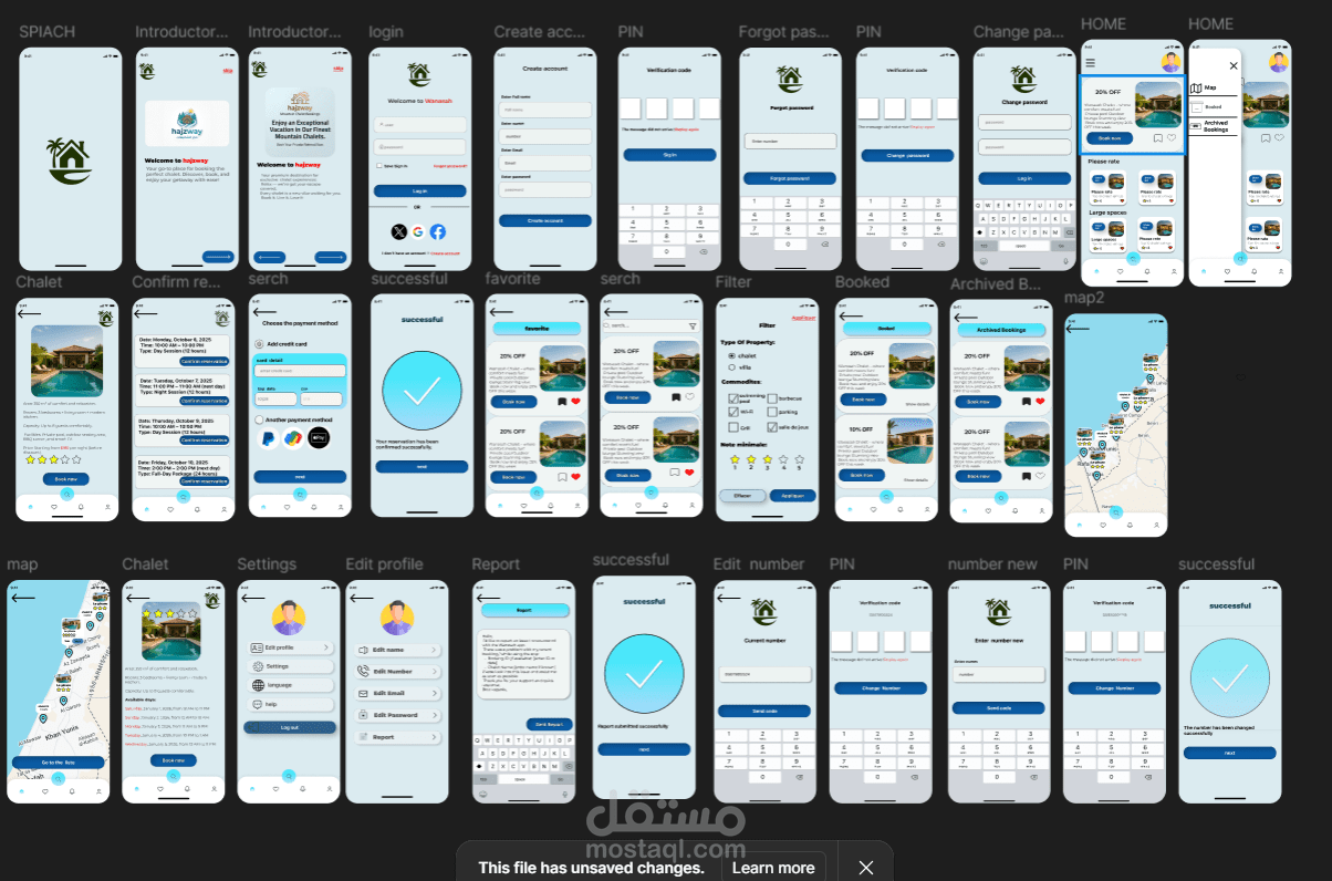 تطوير وتصميم تطبيق لحجز الشليهات متكامل باستخدام  figma