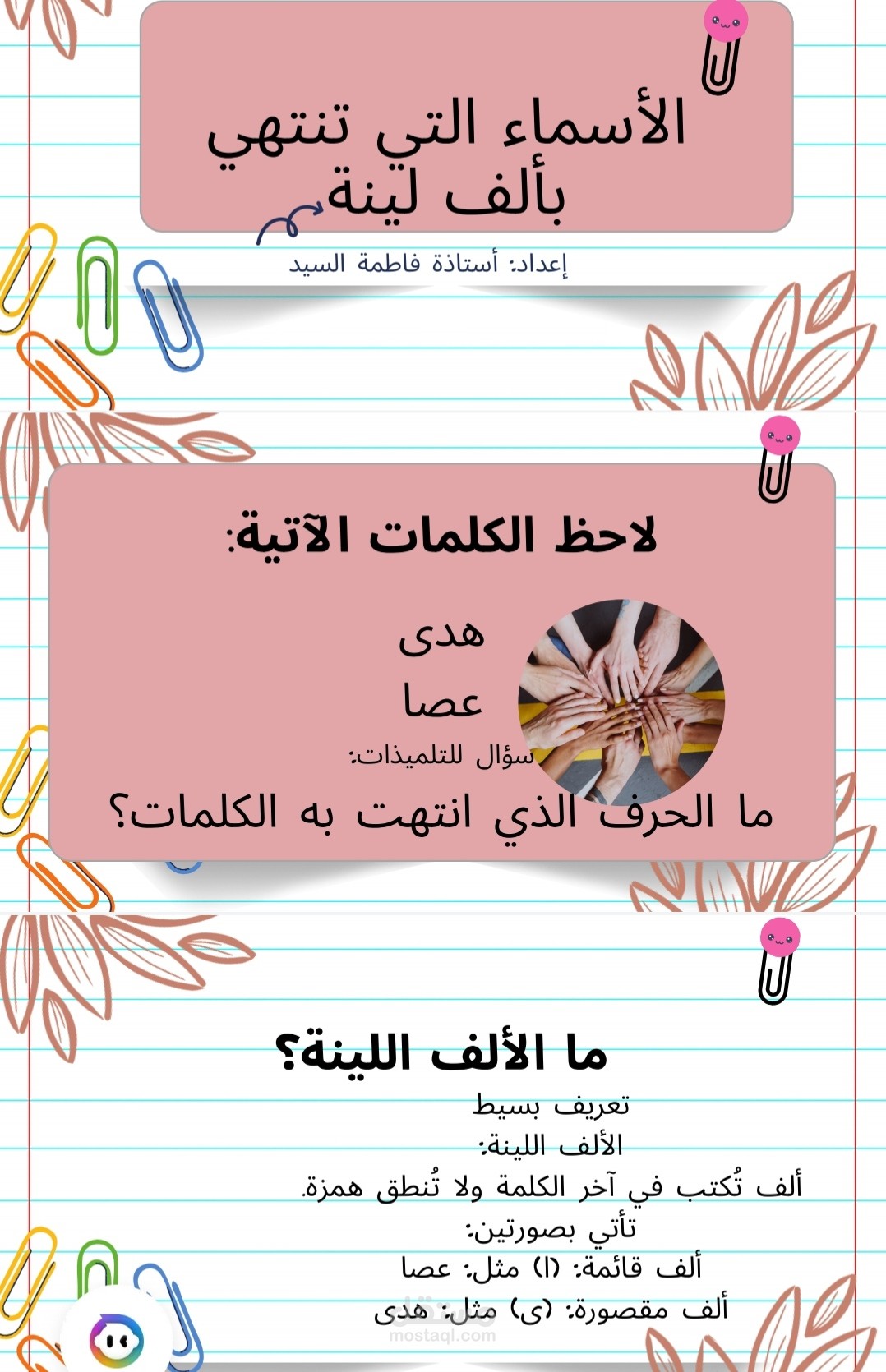 عرض تعليمي مبسط لشرح الألف اللينة للمرحلة الابتدائية