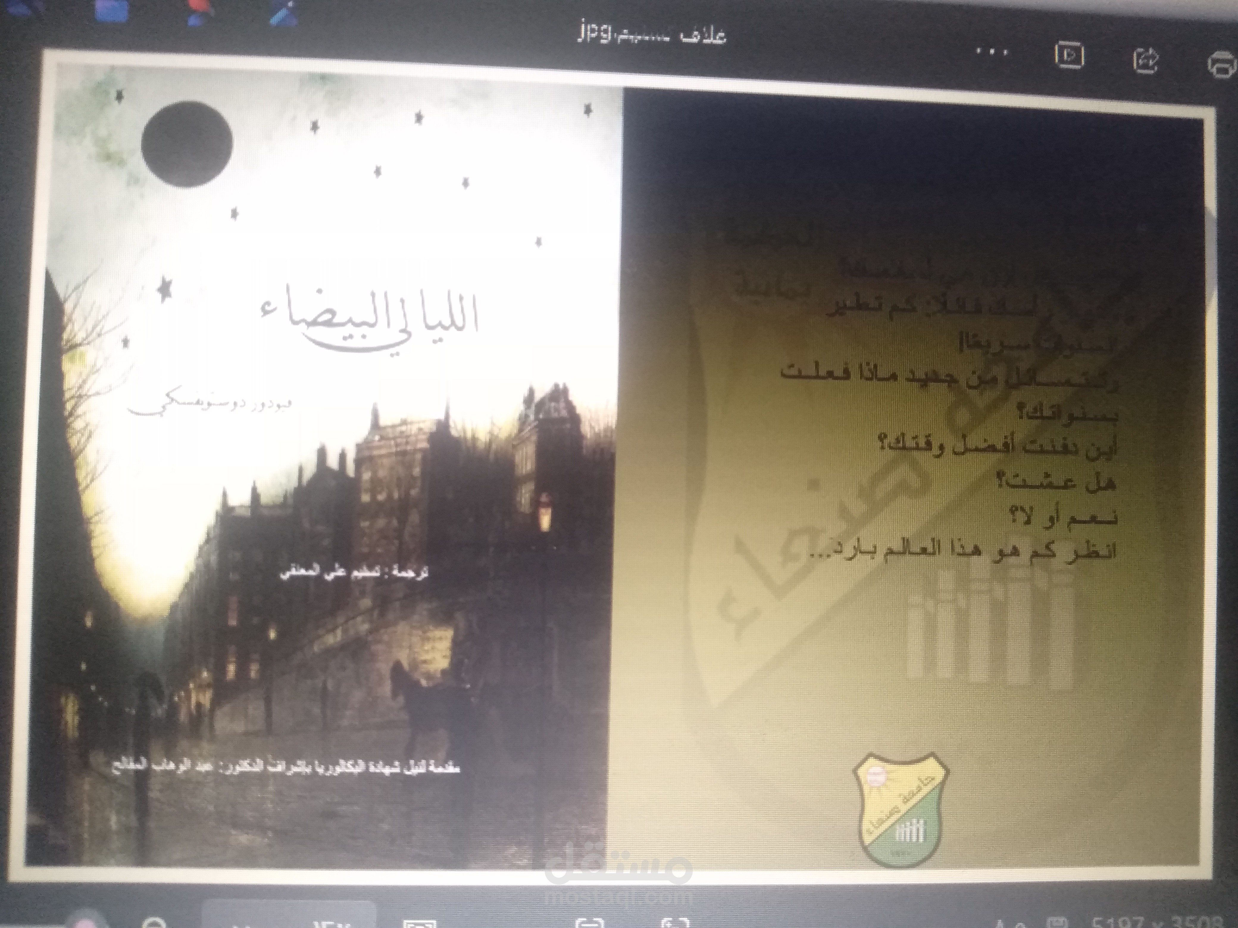 ترجمة أدبية ورواية إبداعية وتدقيق لغوي لروائع الأدب العالمي (الليالي البيضاء - دوستويفسكي).