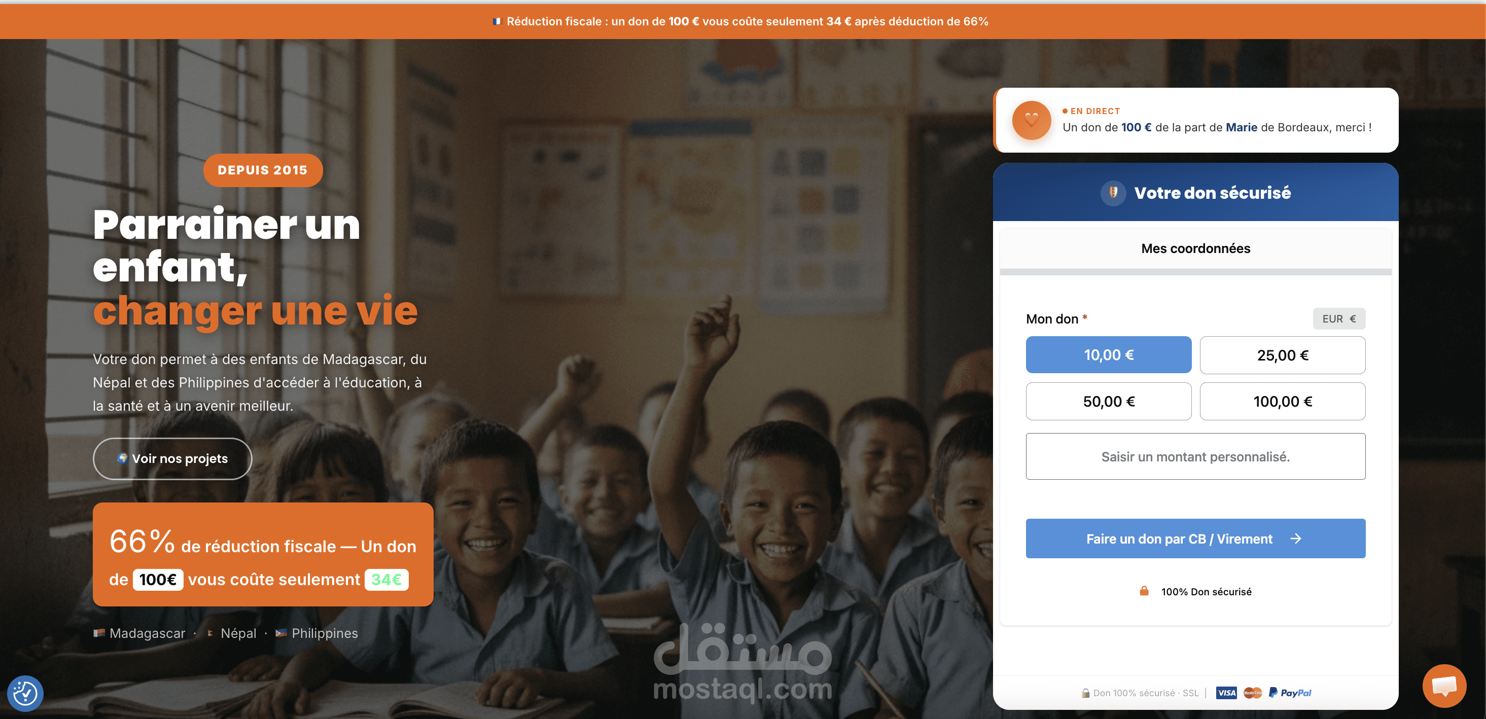 تطوير صفحة تبرعات احترافية باستخدام WordPress وGiveWP لشركة فرنسية