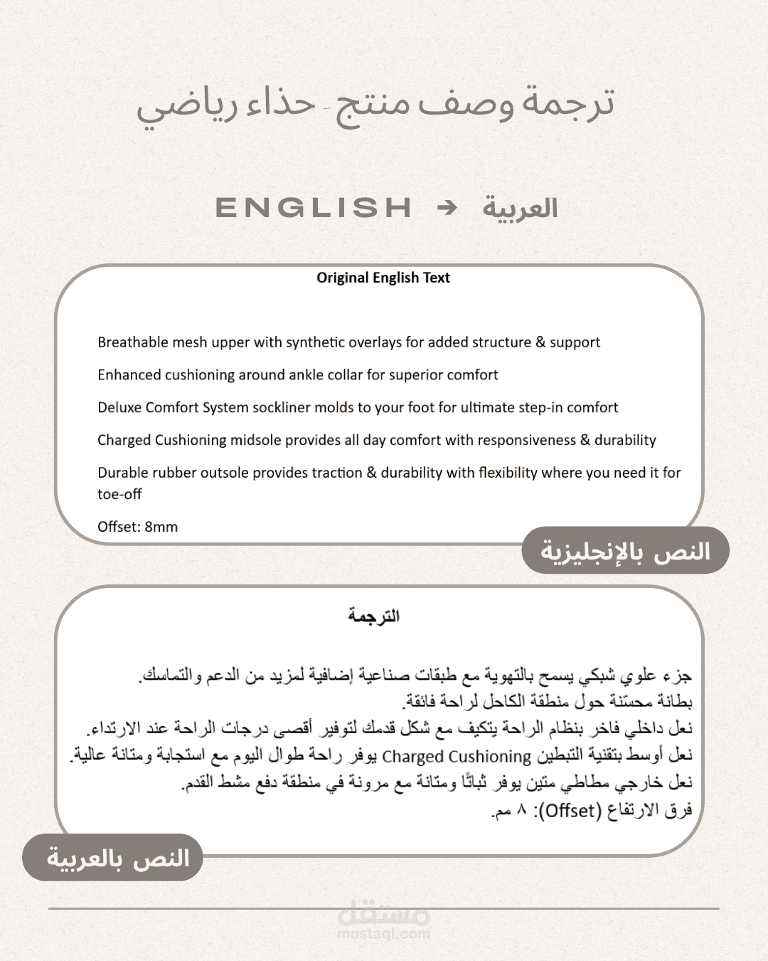 ترجمة وصف منتج - حذاء رياضي -