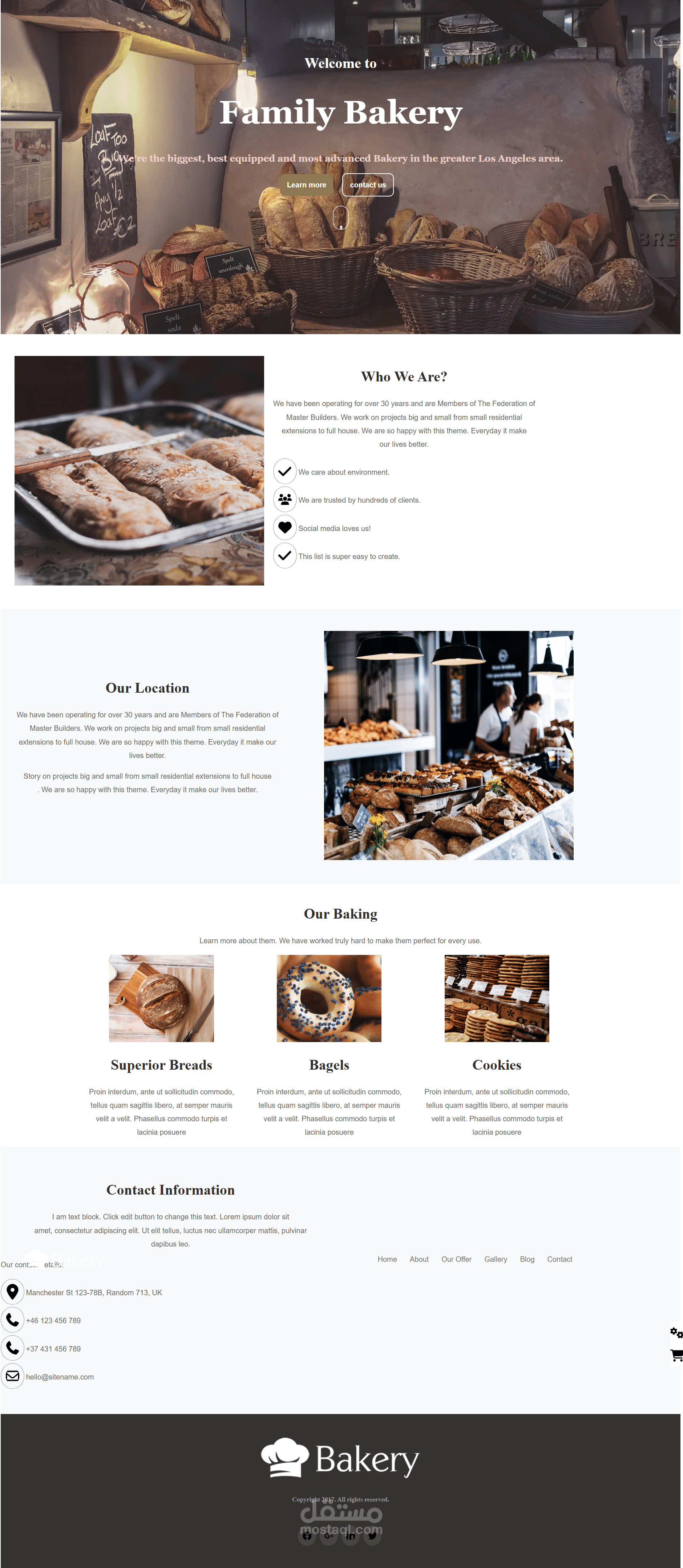 صفحة ويب لمخبز Family Bakery