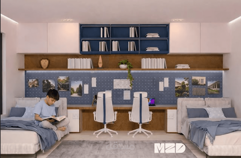تصميم غرفة دراسة ونوم مشتركة للأطفال