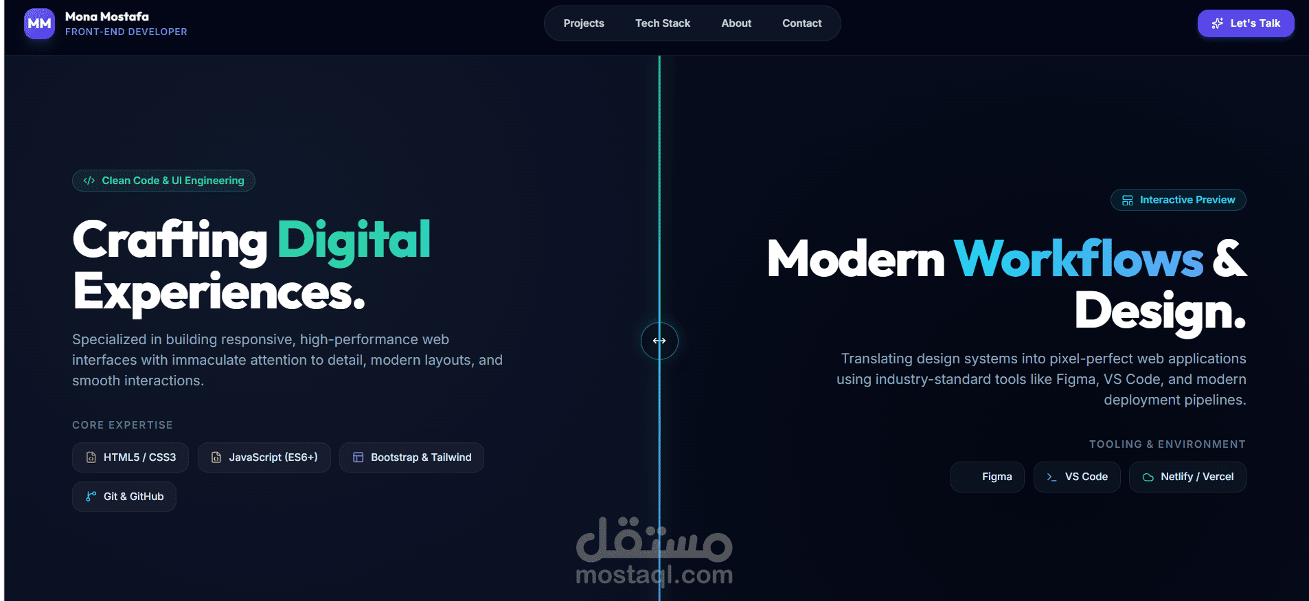 تطوير Front-End لصفحة هبوط احترافية تعكس هوية المصمم والمطور
