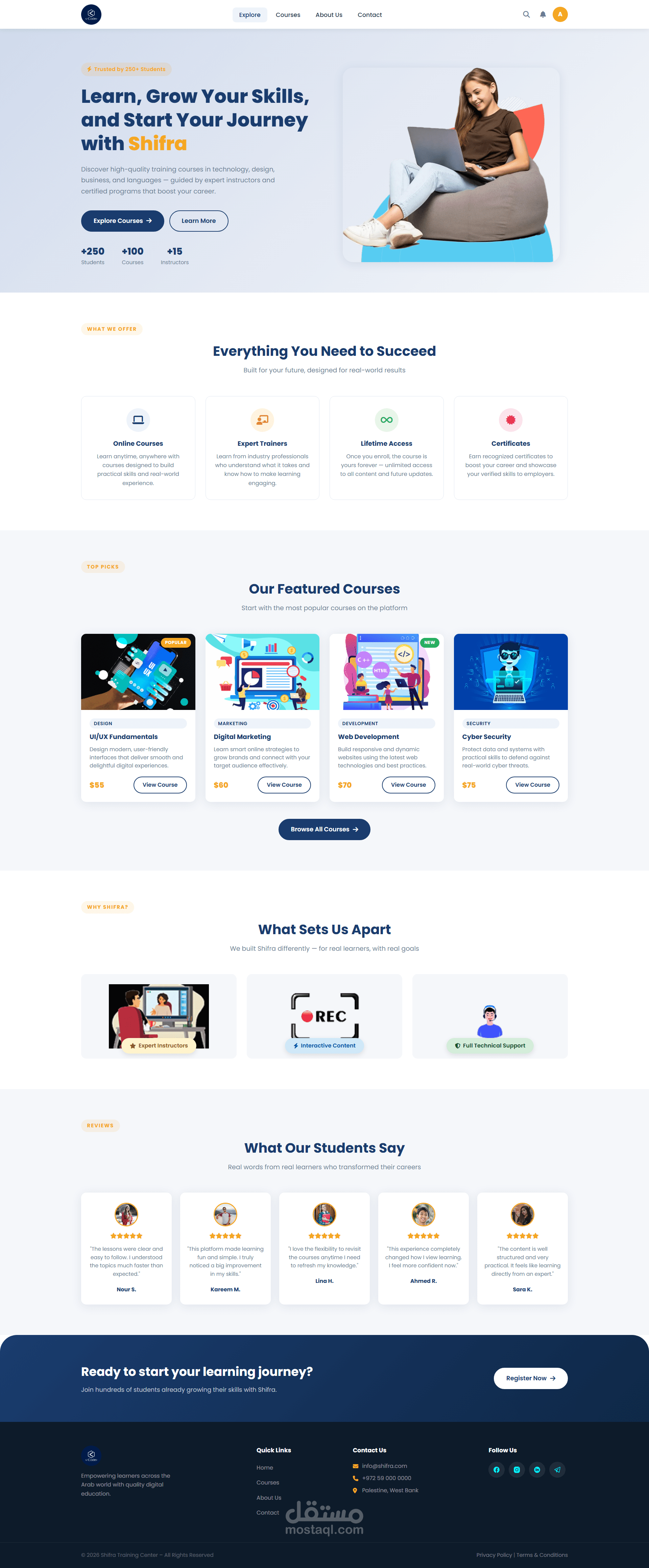 Shifra — موقع منصة تعليمية متكاملة بـ React
