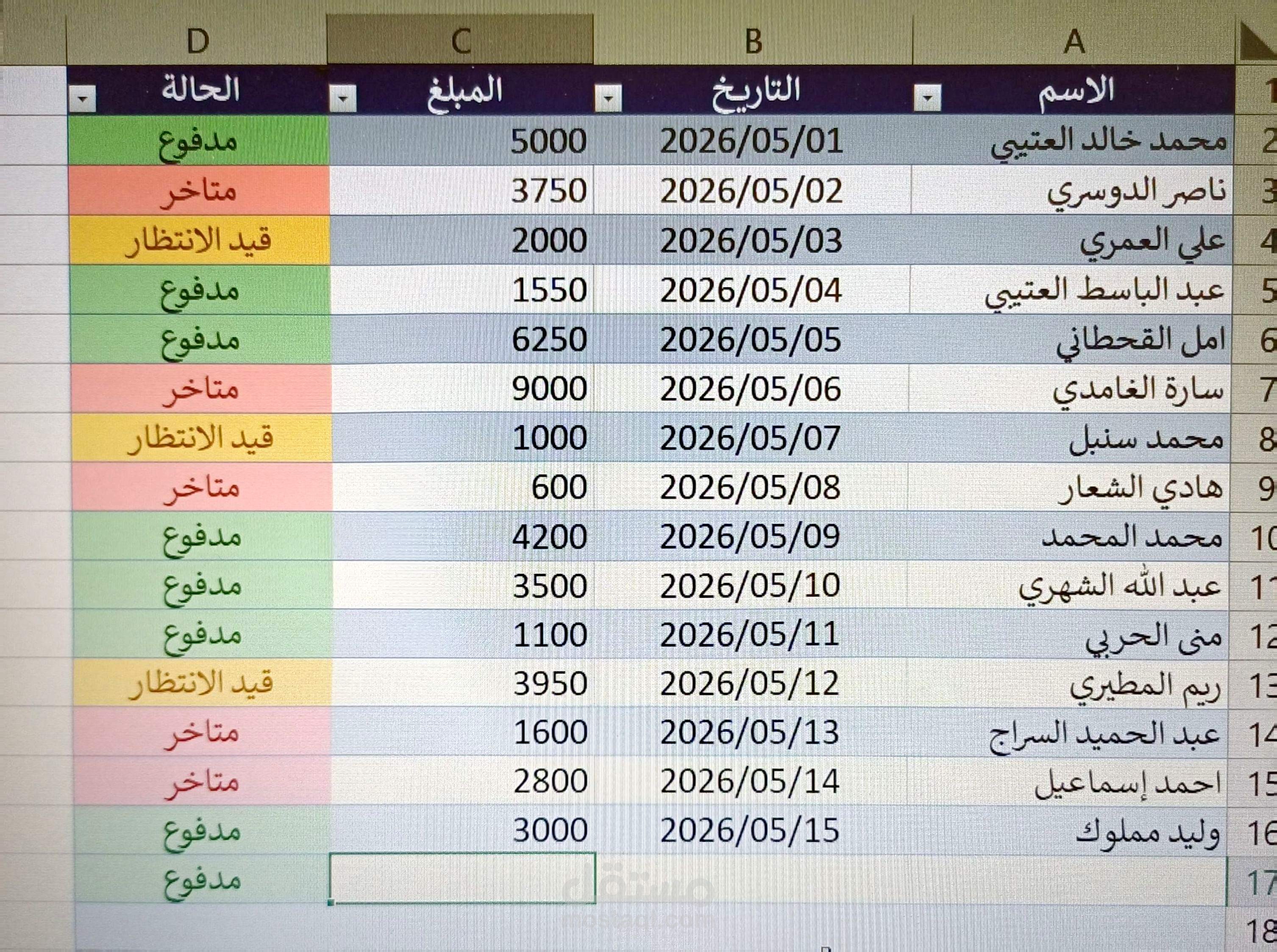 قائمة متابعة معاملات