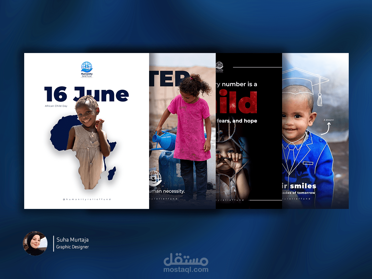 أعمال تصميم سوشيال ميديا احترافية لمشروع إنساني -HRF-