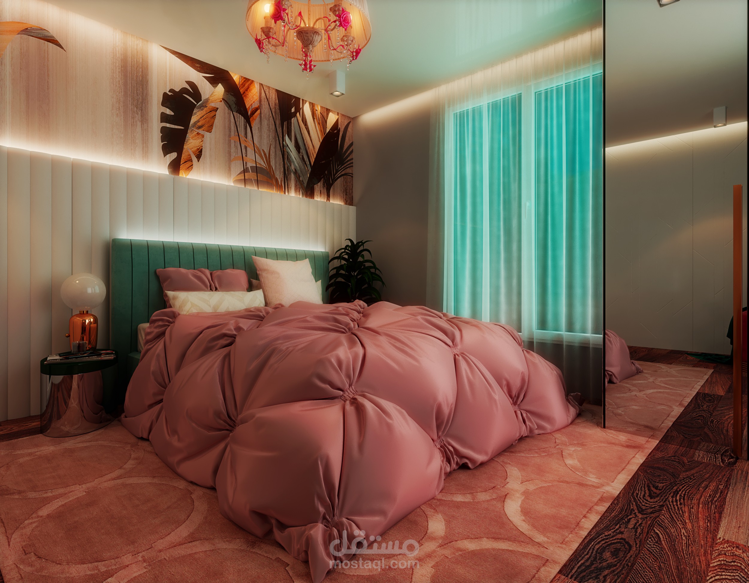 تمتير وتصميم نوم فتاة ب **مقاس ٤,٢ مترX ٤,٦ متر**