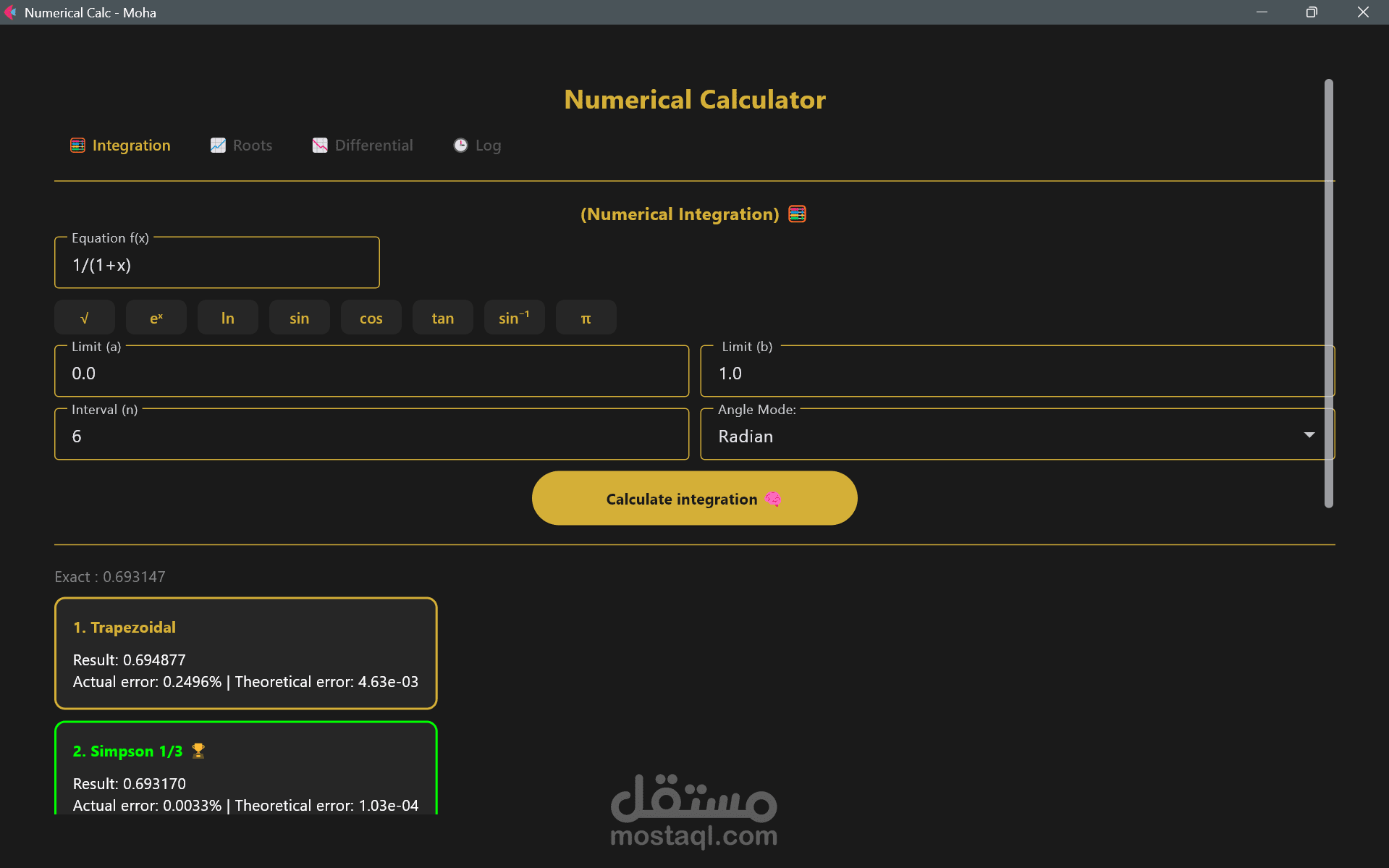 برمجة وتطوير حاسبة للطرق العددية بواجهة رسومية تفاعلية.