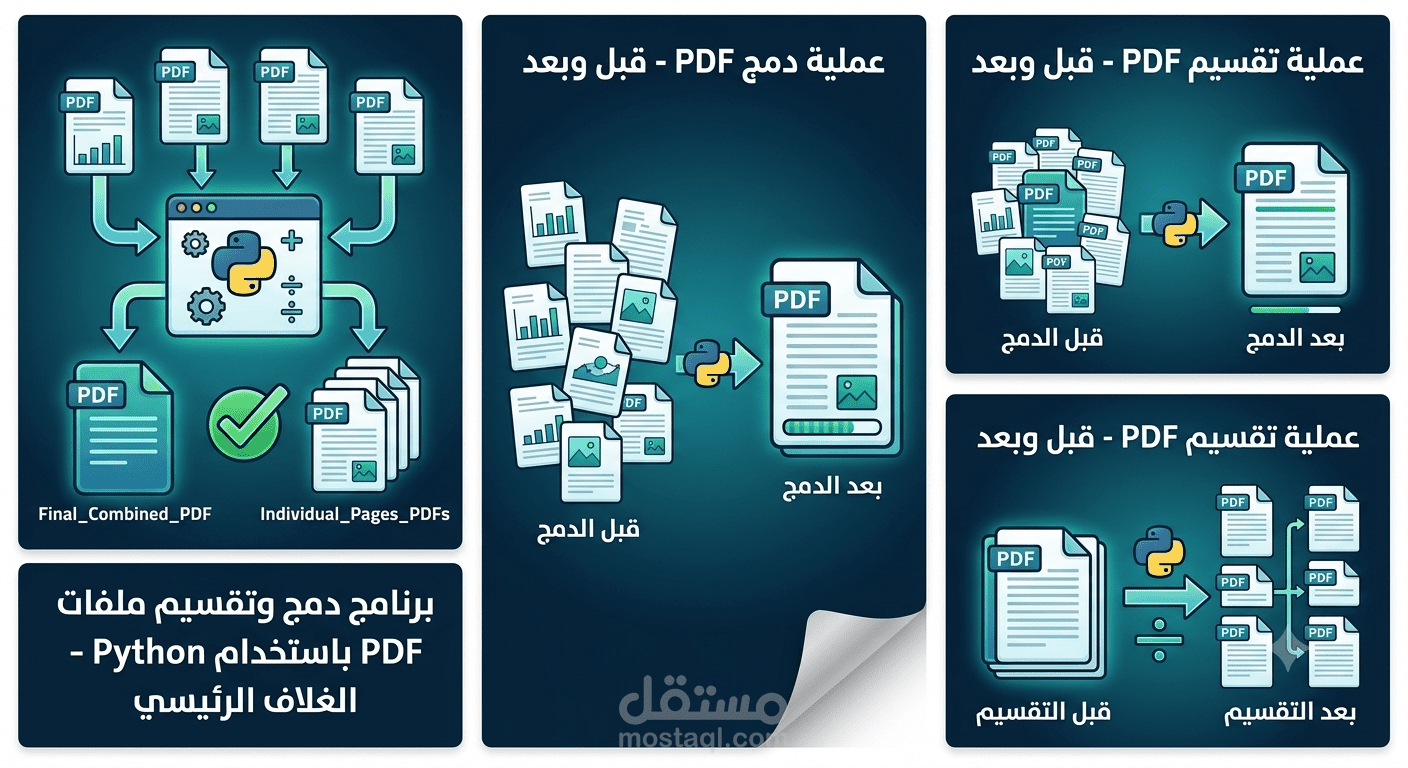 برنامج دمج وتقسيم ملفات PDF باستخدام Python.