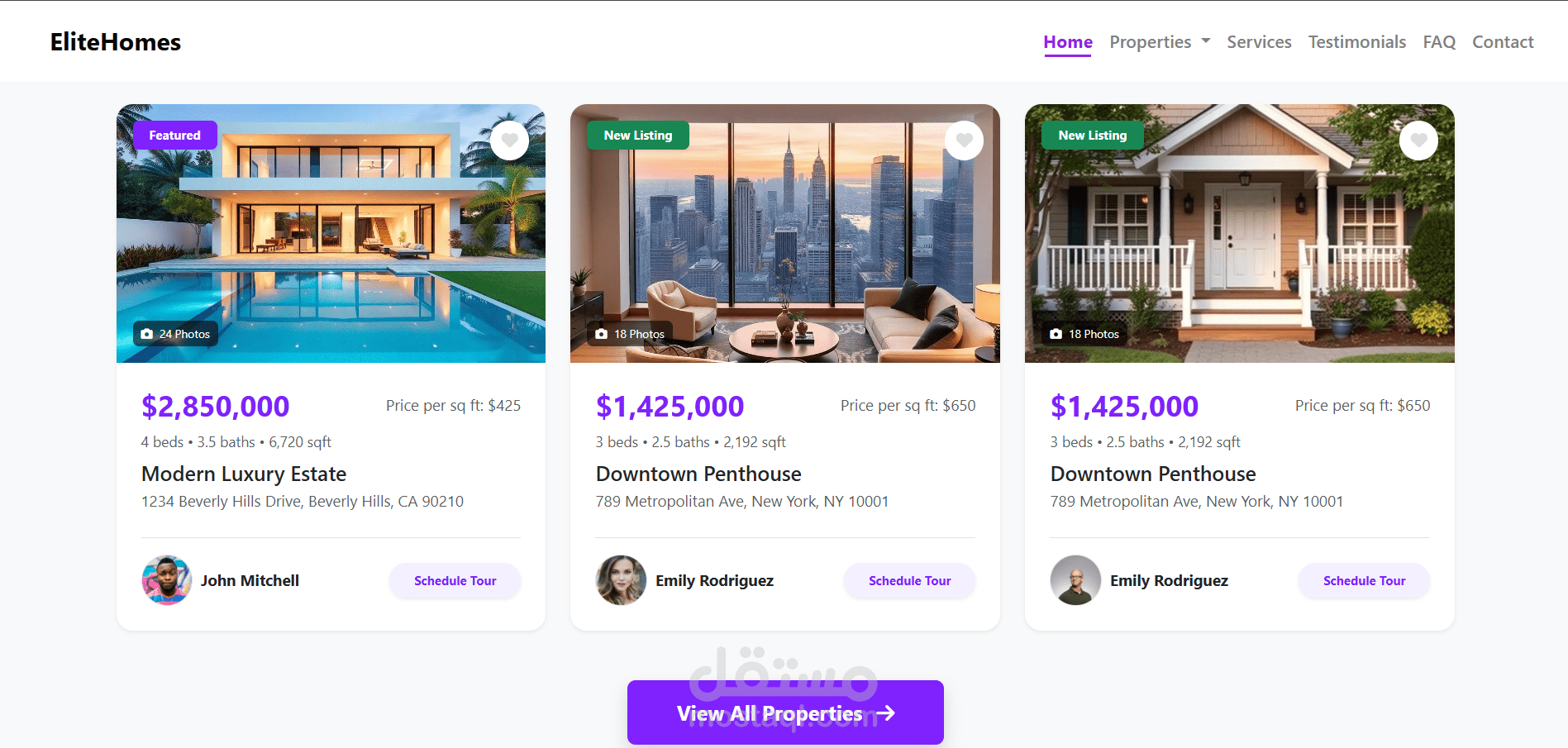 EliteHomes Website--Modern Real Estate Landing Page