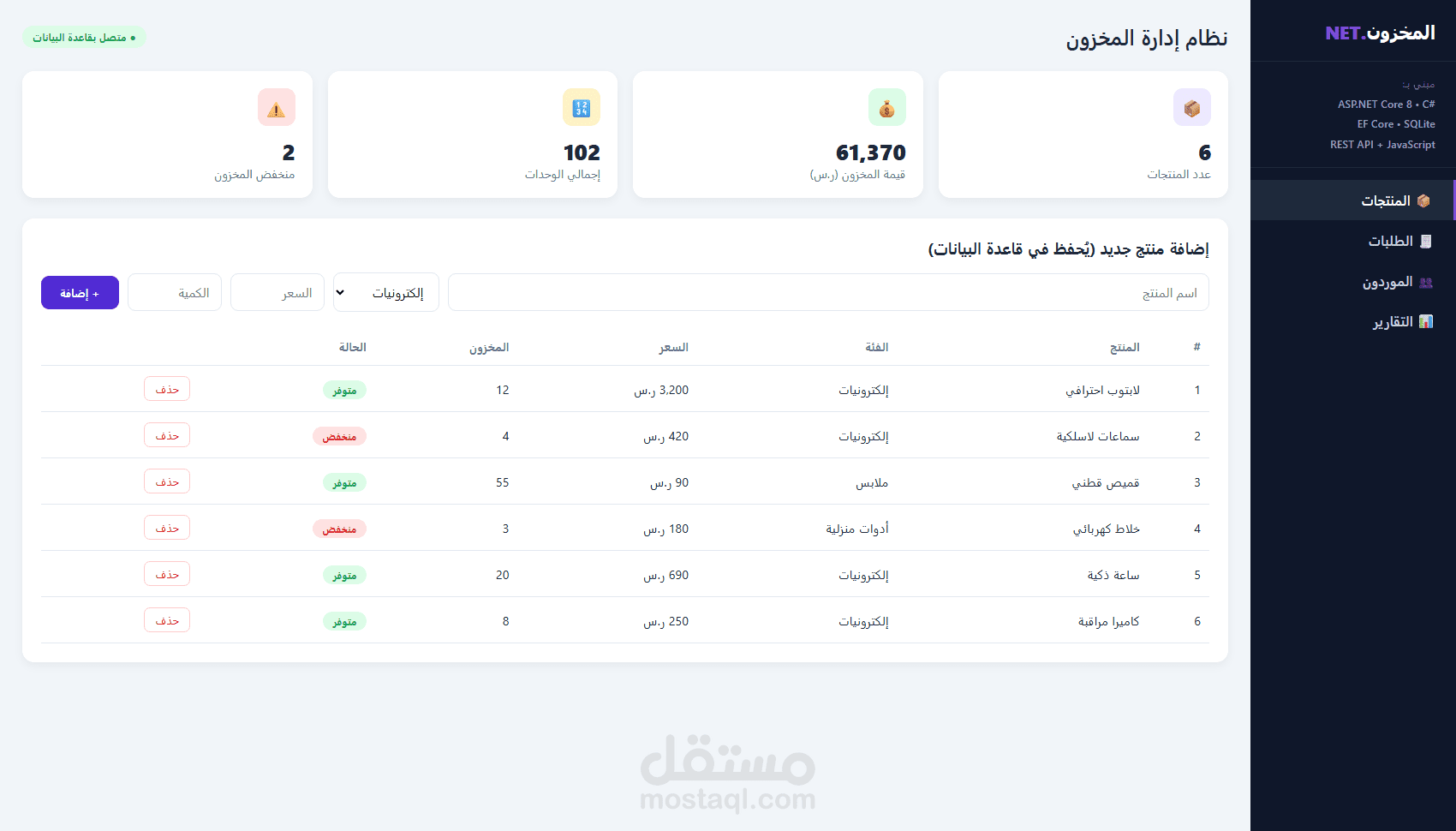 نظام إدارة المخزون | تطبيق ويب Full Stack بـ ASP.NET Core و C#