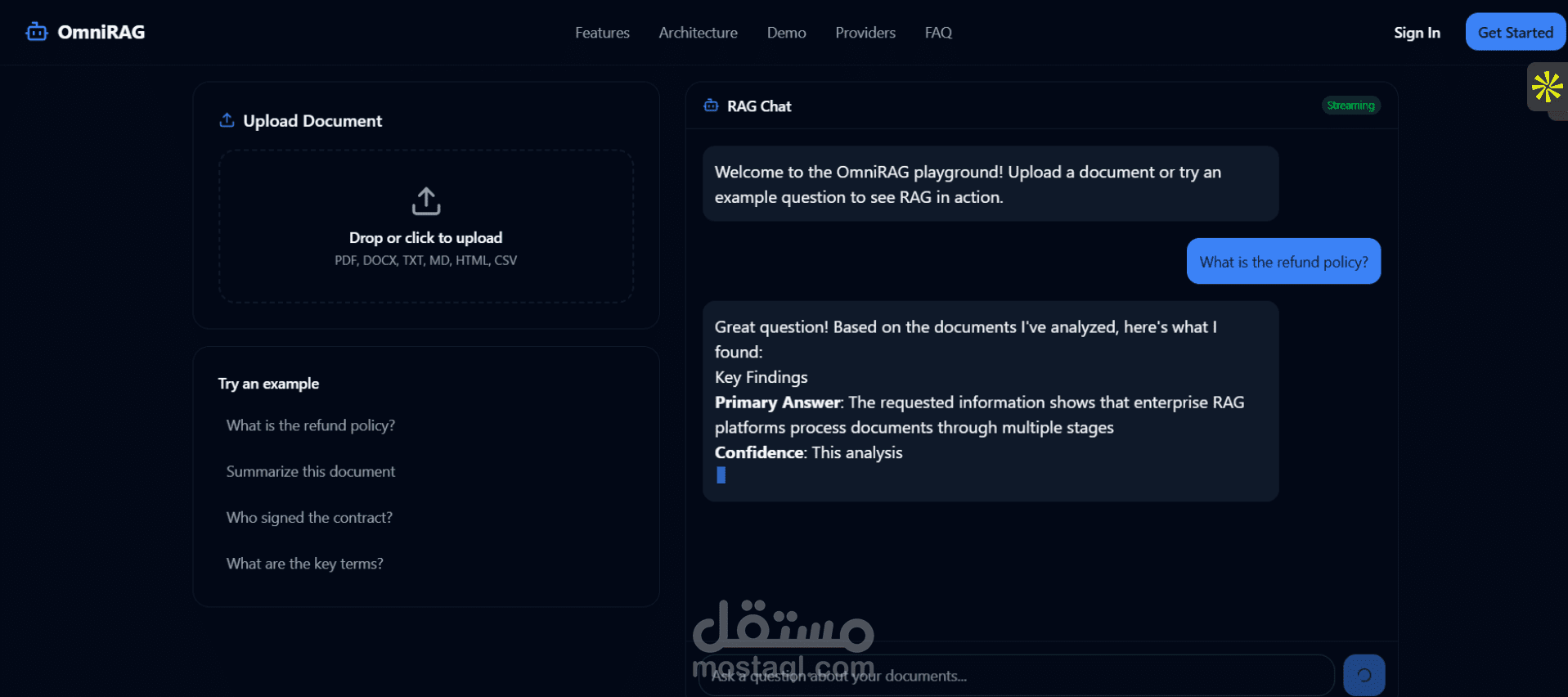 منصة ذكاء اصطناعي متعددة الوكلاء (Multi-Agent RAG Platform)