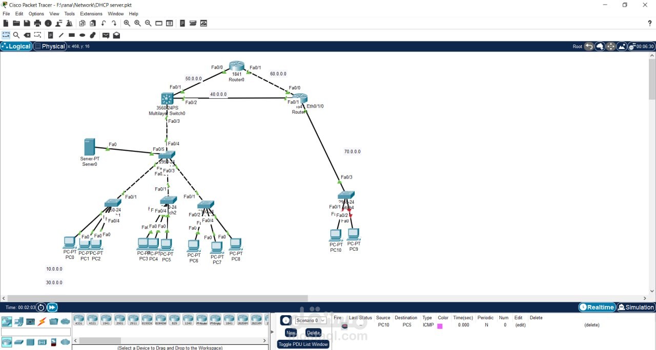 تصميم شبكة باستخدام Cisco Packet Tracer