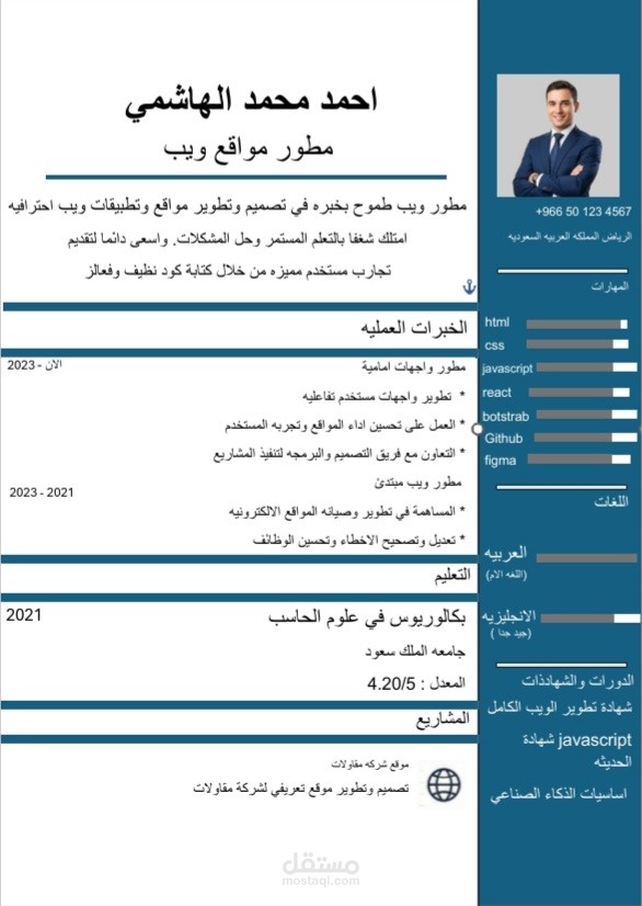 تصميم سيرة ذاتية لمبرمج