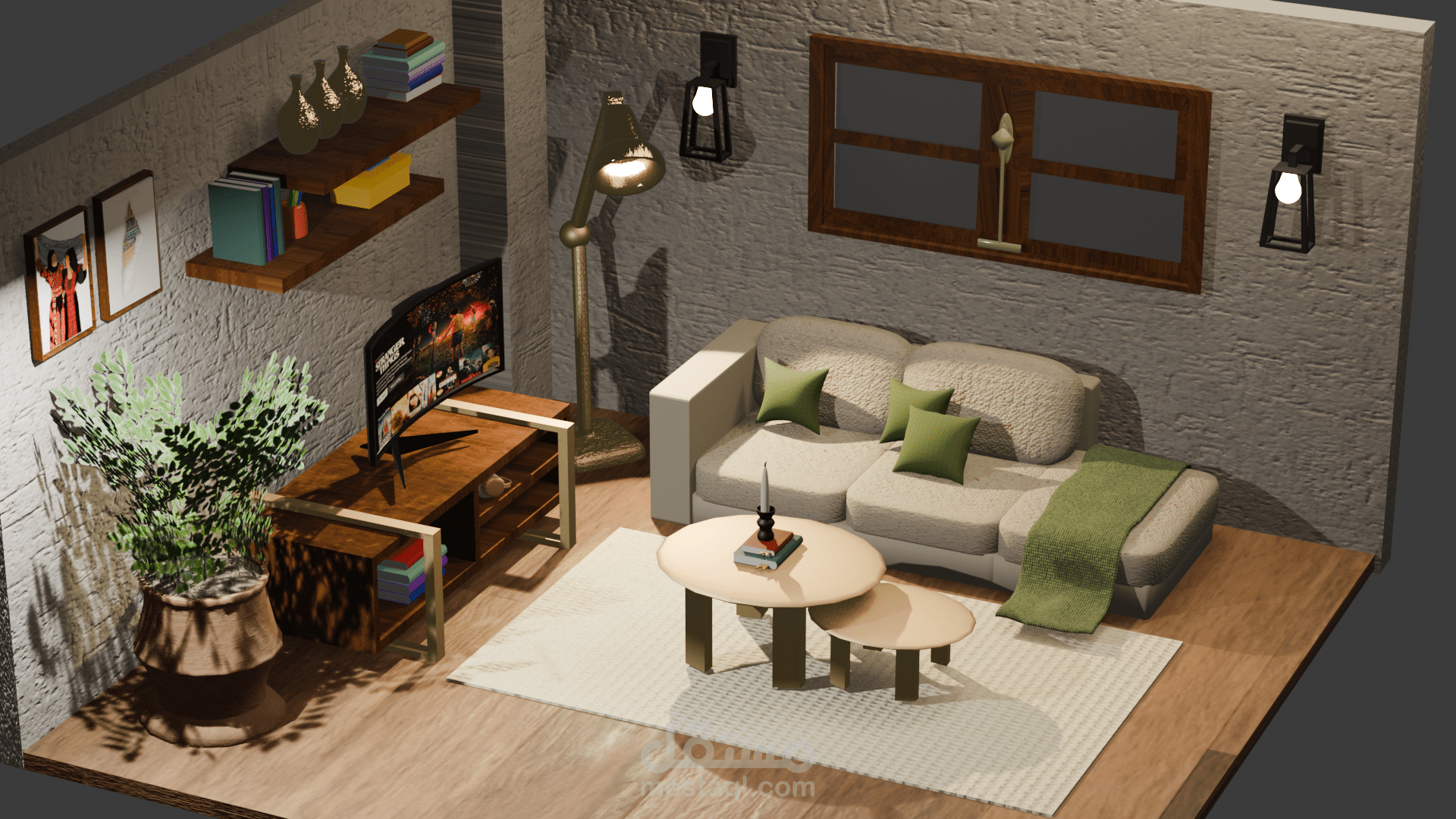 تصميم ورندر غرفة معيشة ثلاثية الأبعاد باستخدام Blender