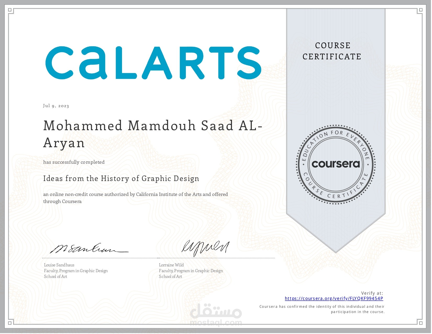 شهادة تاريخ تصميم الجرافيك من معهد كاليفورنيا للفنون