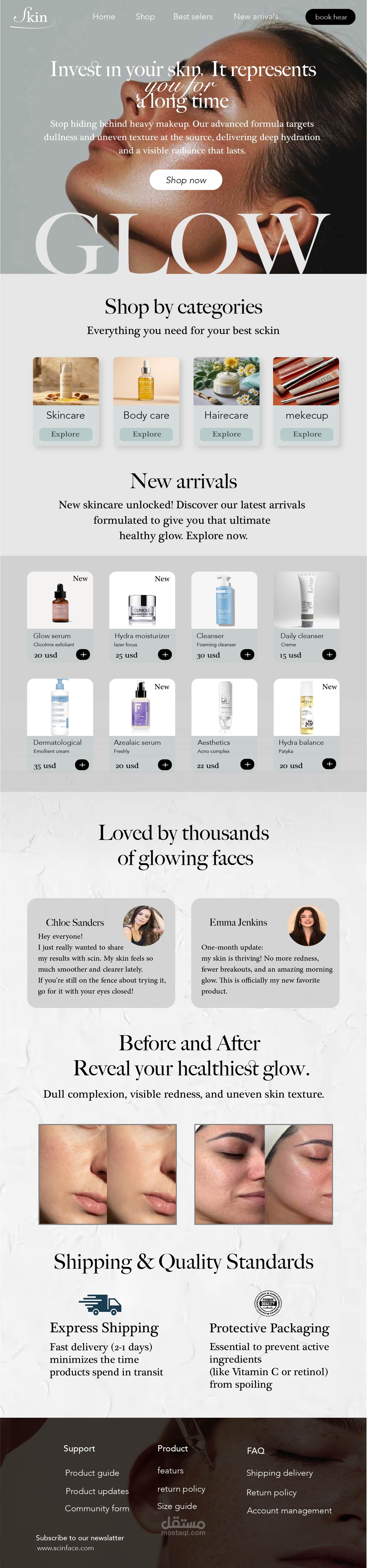 Skincare landing page design