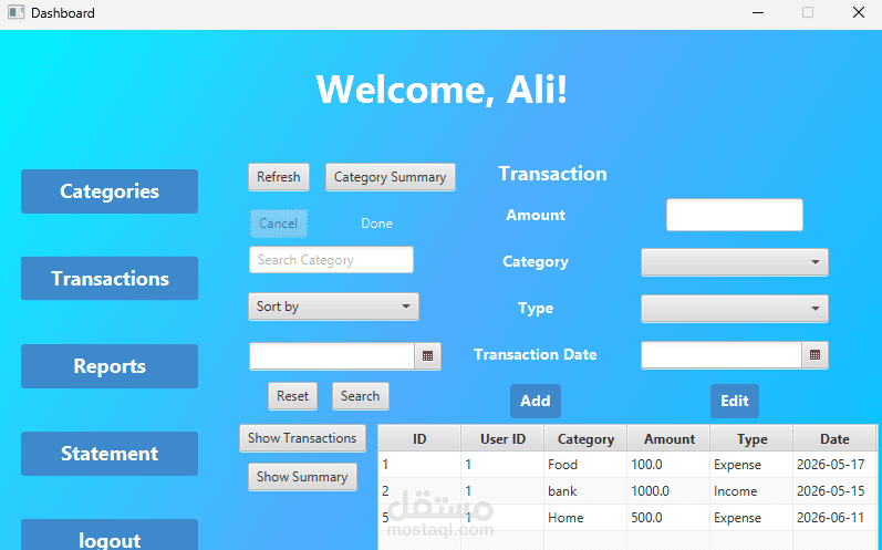 Finance Tracker Desktop Application