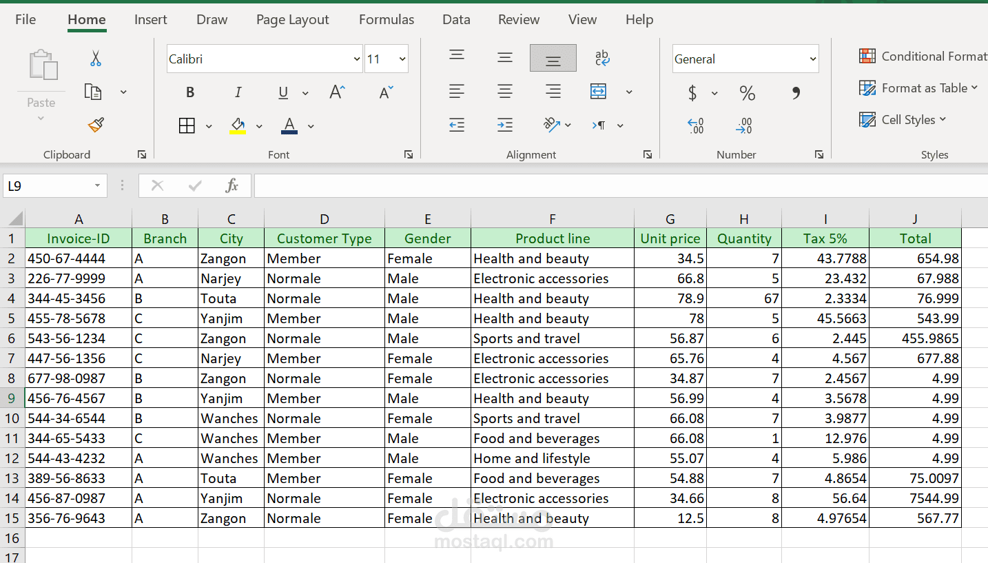 تصميم وتنسيق جداول البيانات الاحترافية (Excel)