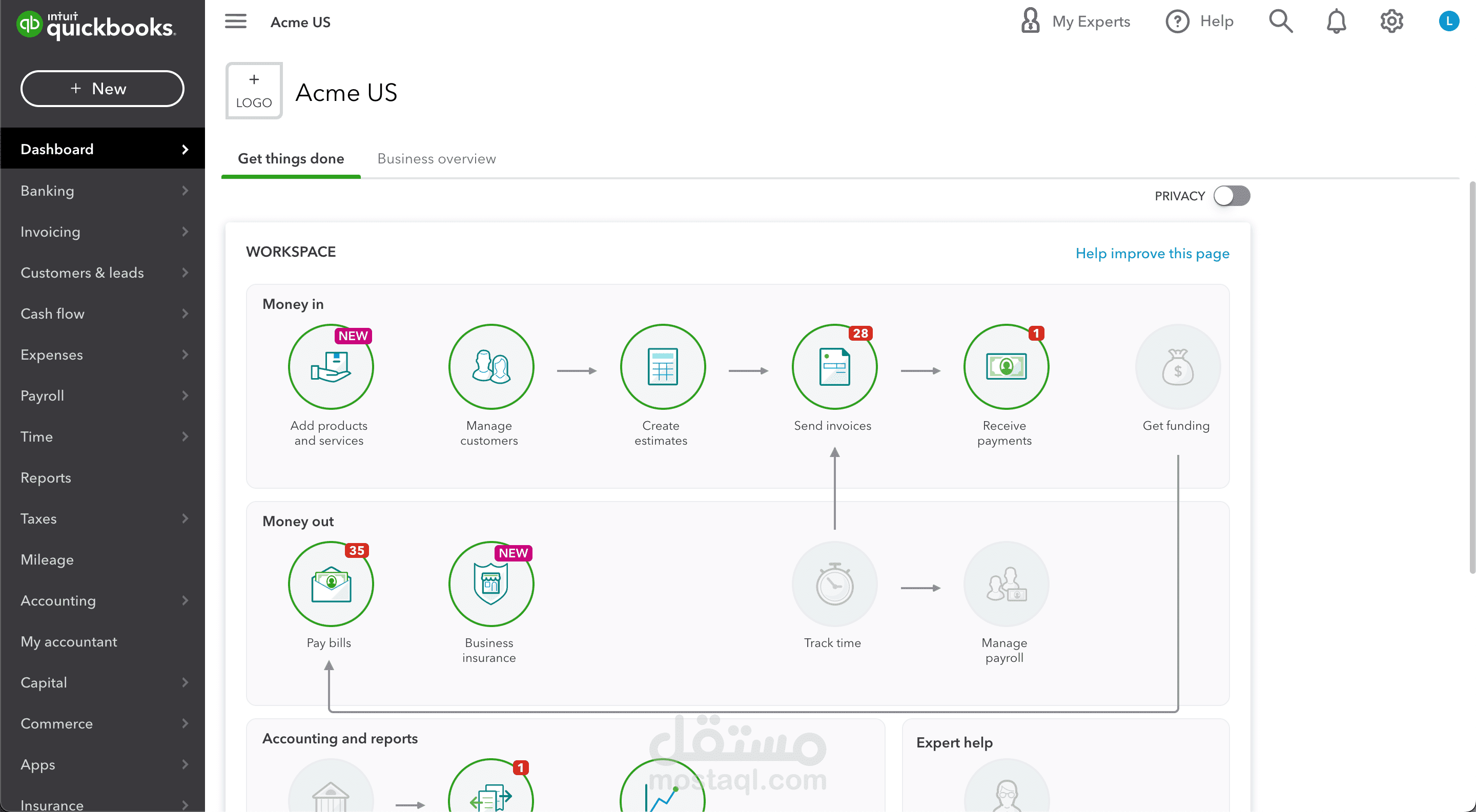 تنظيف حساب QuickBooks (Cleanup)