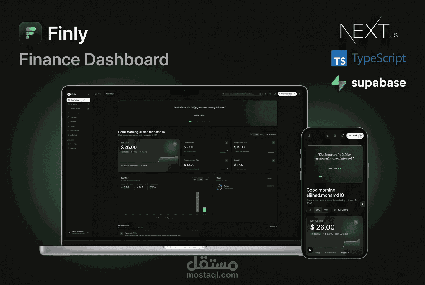 تصميم وتطوير تطبيق "Finly" للإدارة المالية الشخصية (  Supabase & UI/UX & Next.js)
