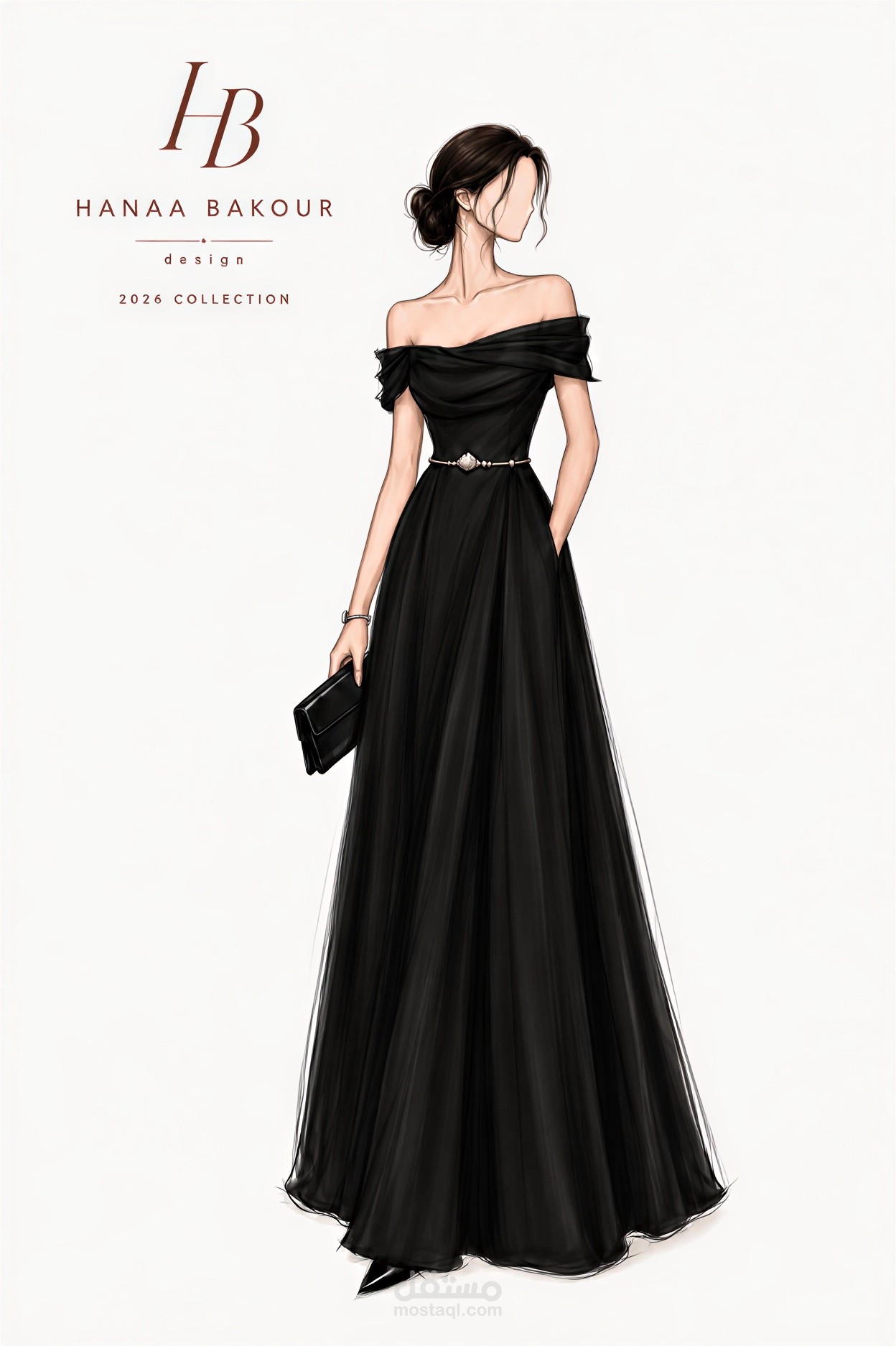 Elegant Off-Shoulder Black Evening Gown Design