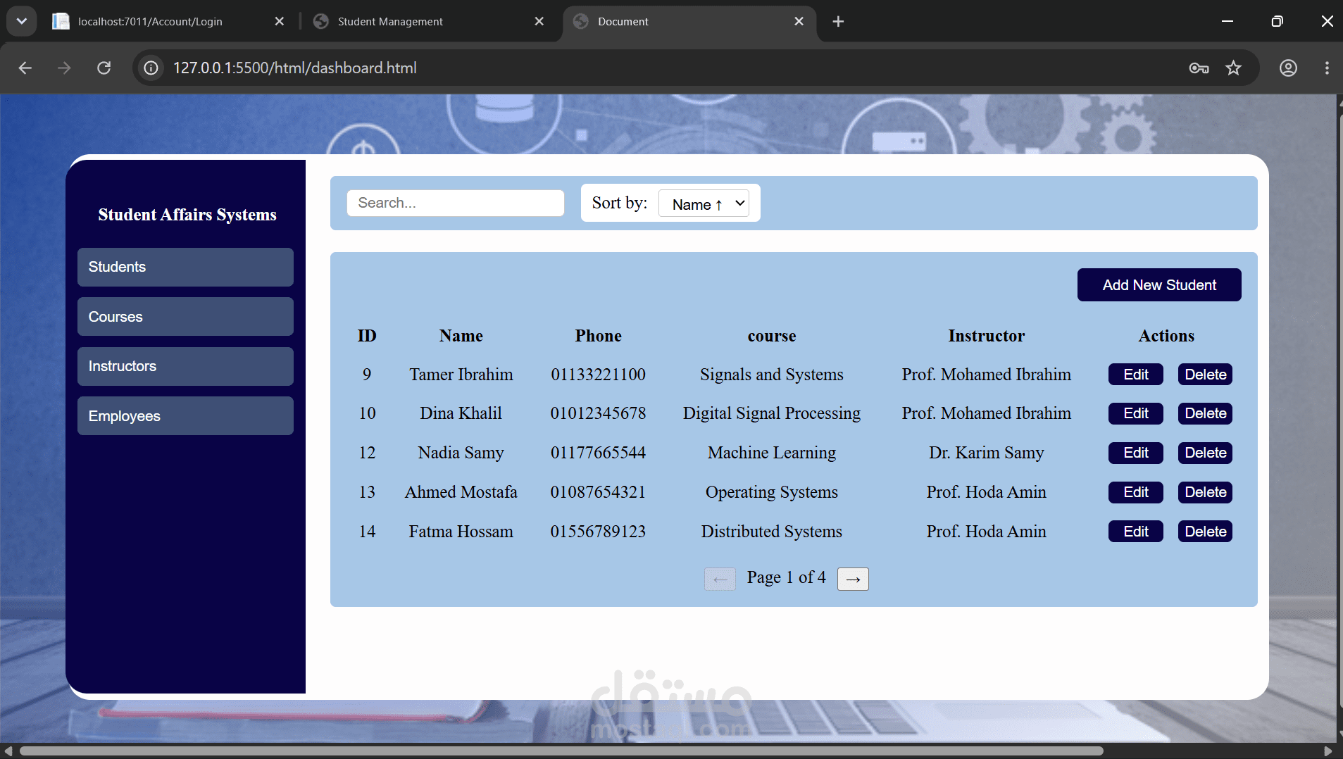 نظام متكامل لإدارة شؤون الطلاب والمقررات الدراسية (Student Affairs System)