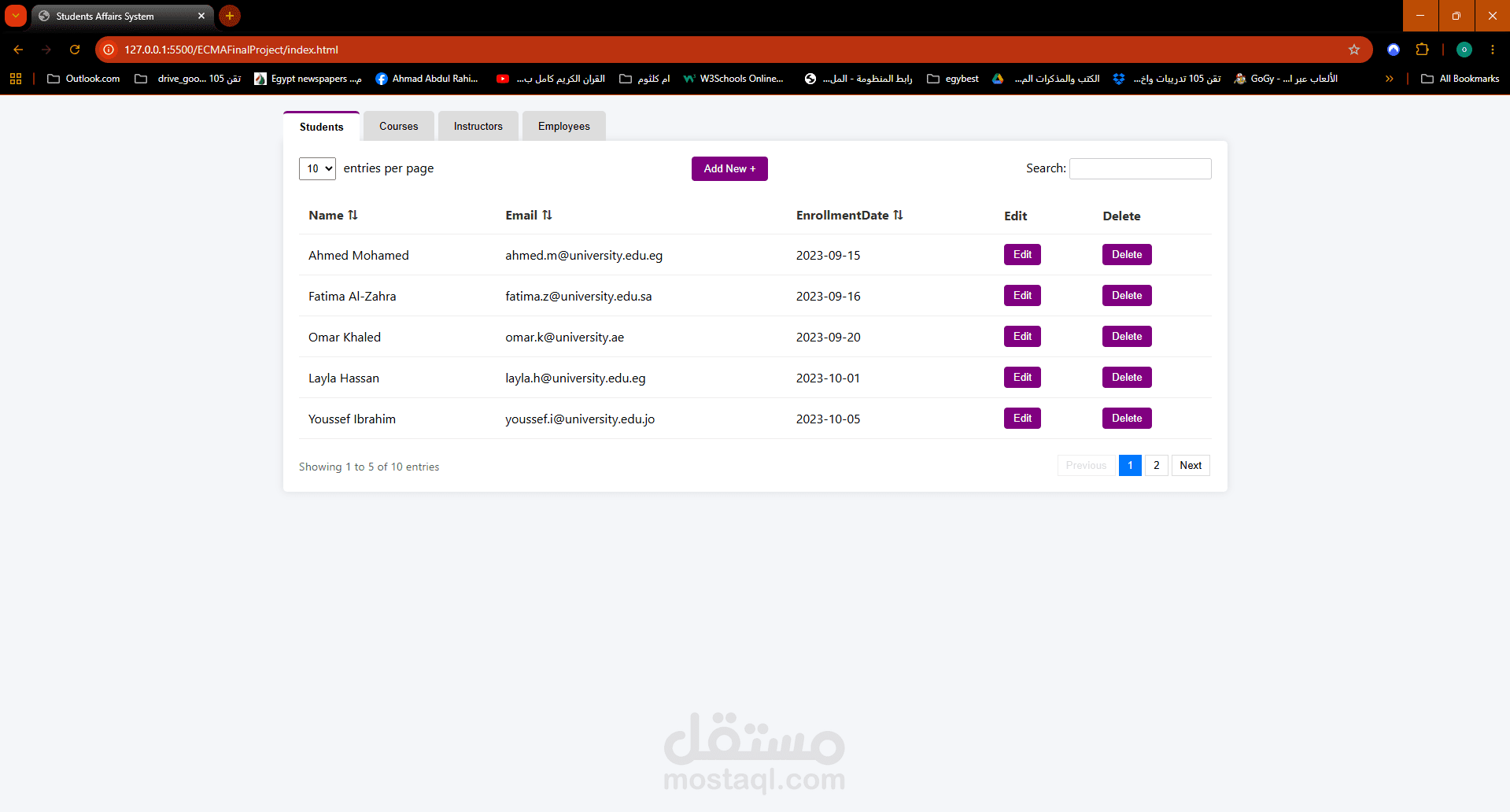 Student Affairs System web Application using js ECMAScript