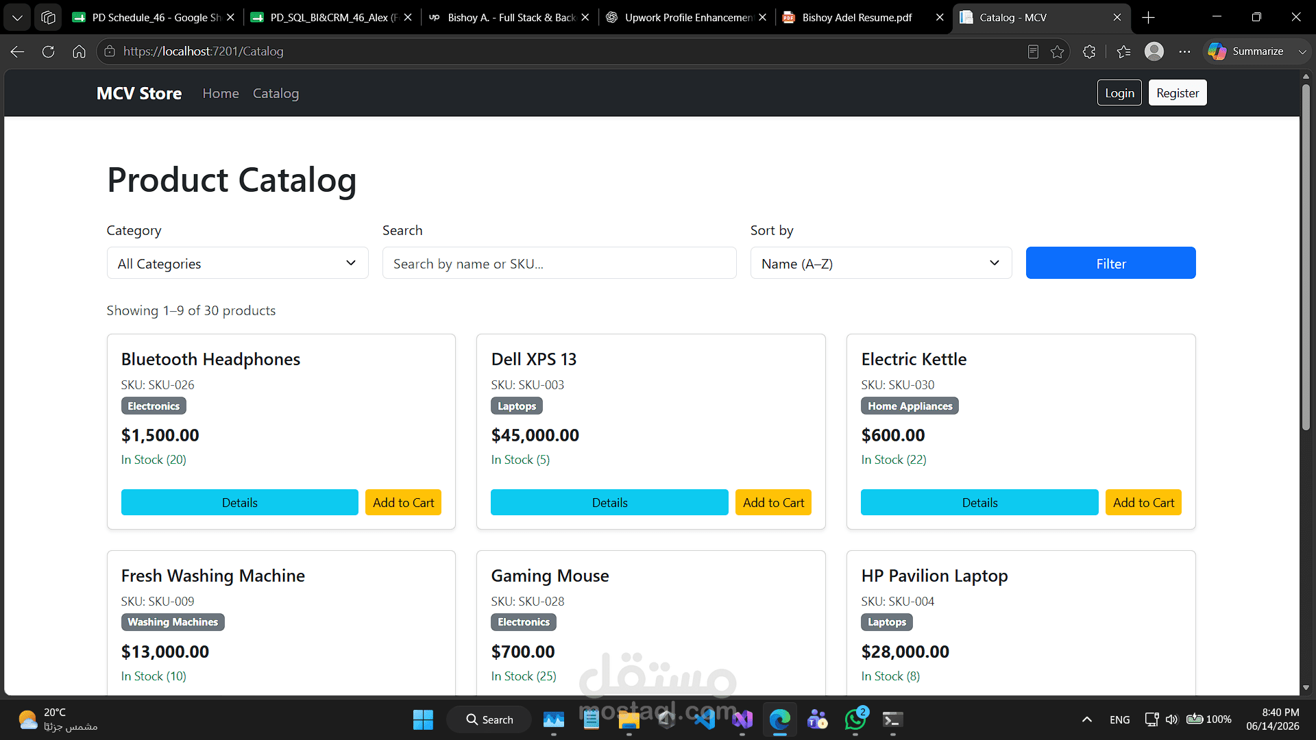 قمت بتطوير نظام تجارة إلكترونية متكامل (Full-Stack) يتضمن إدارة متقدمة للمنتجات، وسلة مشتريات دائمة، وعمليات دفع آمنة، بالإضافة إلى نظام صلاحيات قائم على الأدوار (Role-Based Authorization) لإدارة المستخدمين.