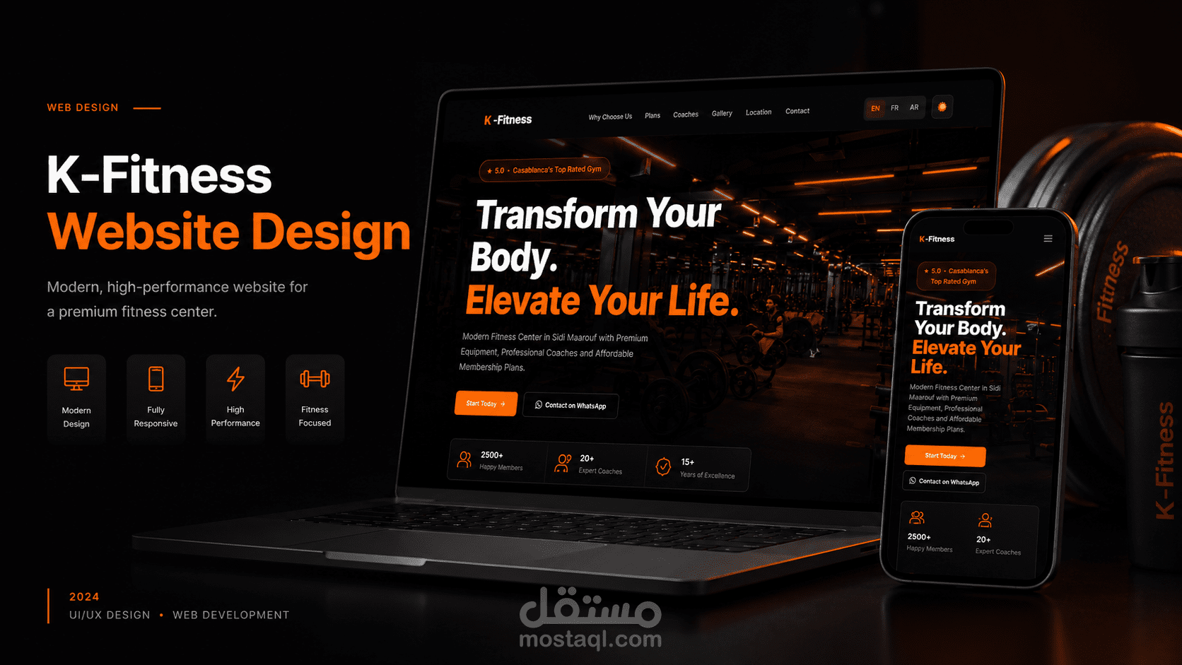 تصميم وتطوير موقع احترافي لنادي رياضي (Fitness Landing Page)