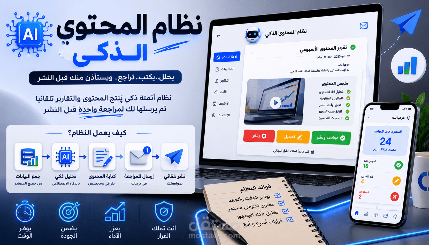 نظام المحتوى الذكي مع بوابة الموافقة منك فقط ل النشر