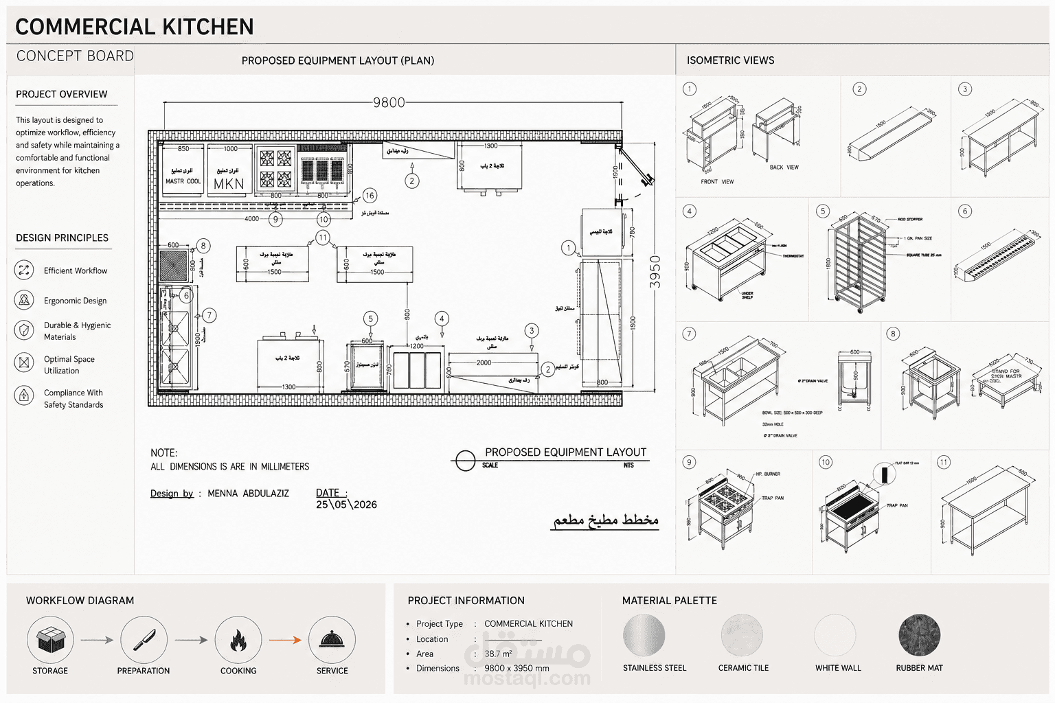 Commercial Kitchen Design | Equipment Layout & Isometric Drawings  تصميم مطبخ تجاري | مخطط توزيع المعدات ورسومات إيزومتريك