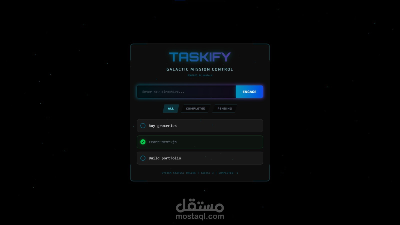 تطوير تطبيق إدارة مهام (Taskify) بتصميم Sci-Fi