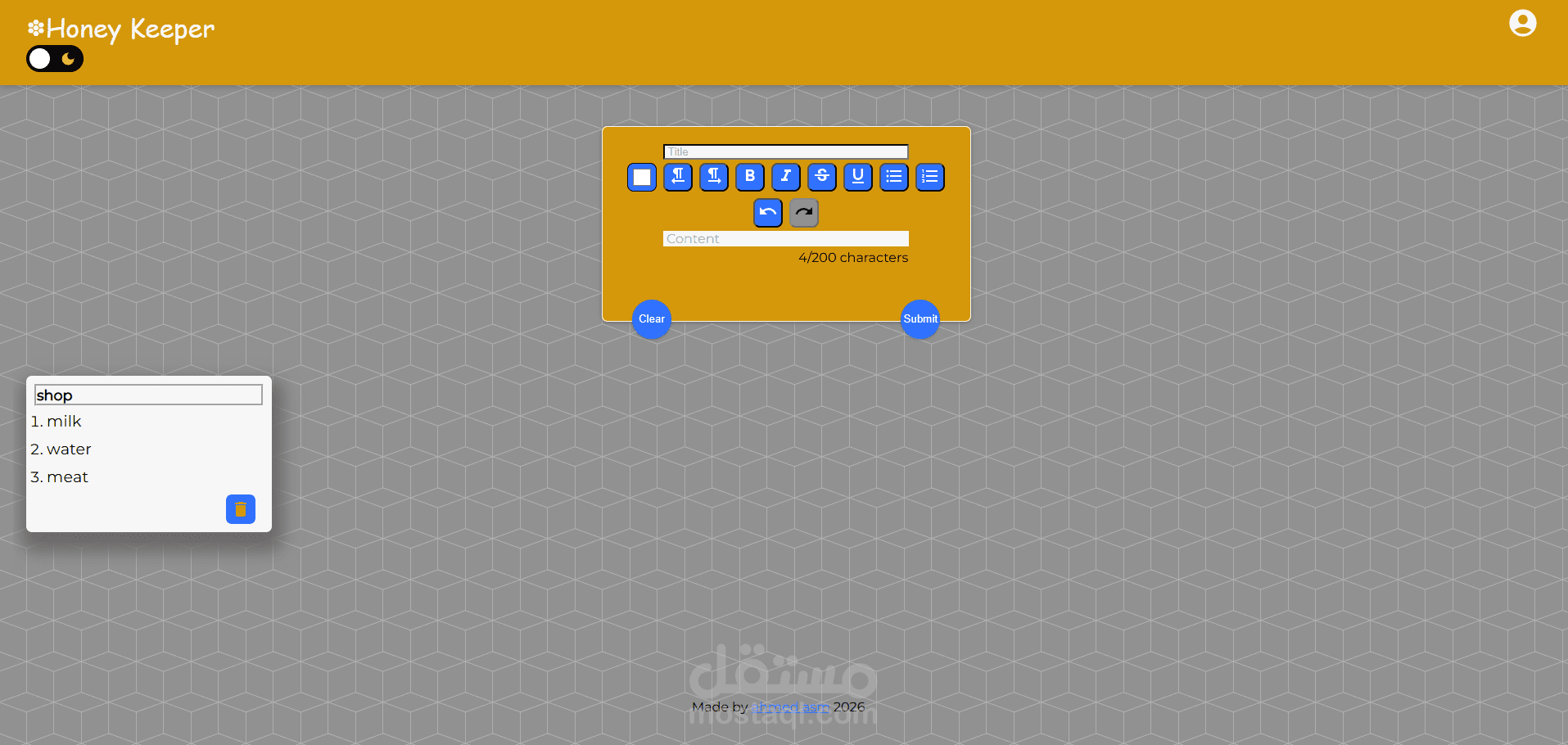 Honey Keeper App