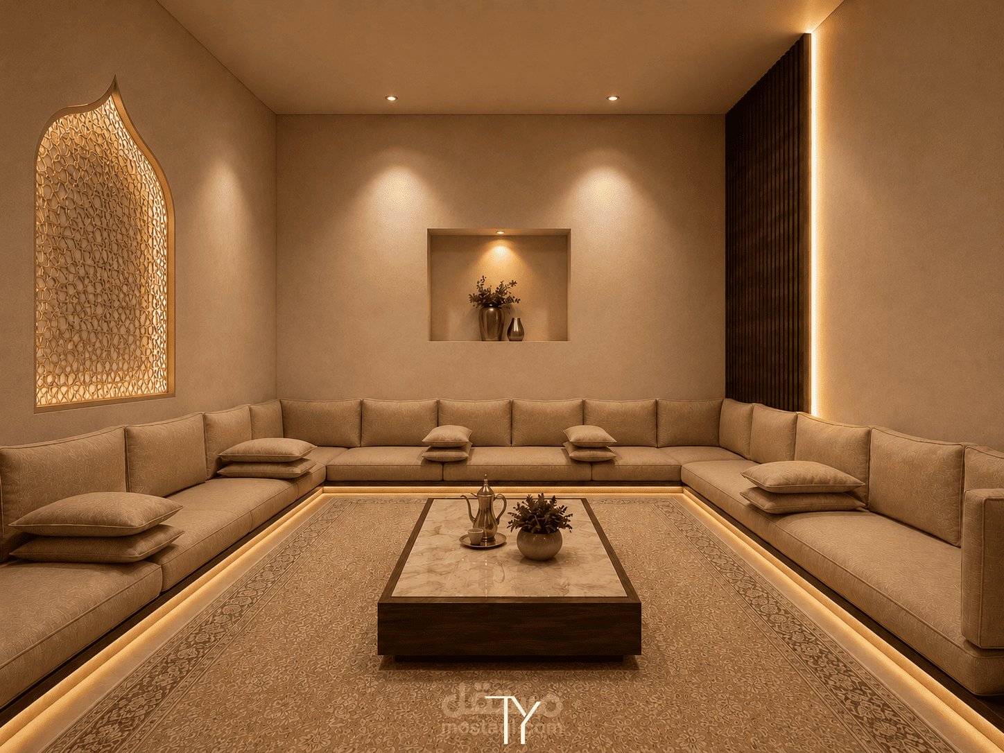 Modern Saudi Majlis | Warm Luxury