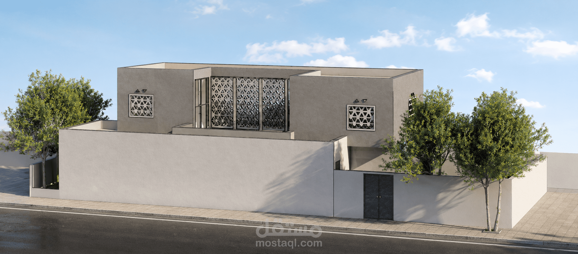 تصميم منزل سكني خاص مع فناء داخلي ونمذجة ثلاثية الأبعاد