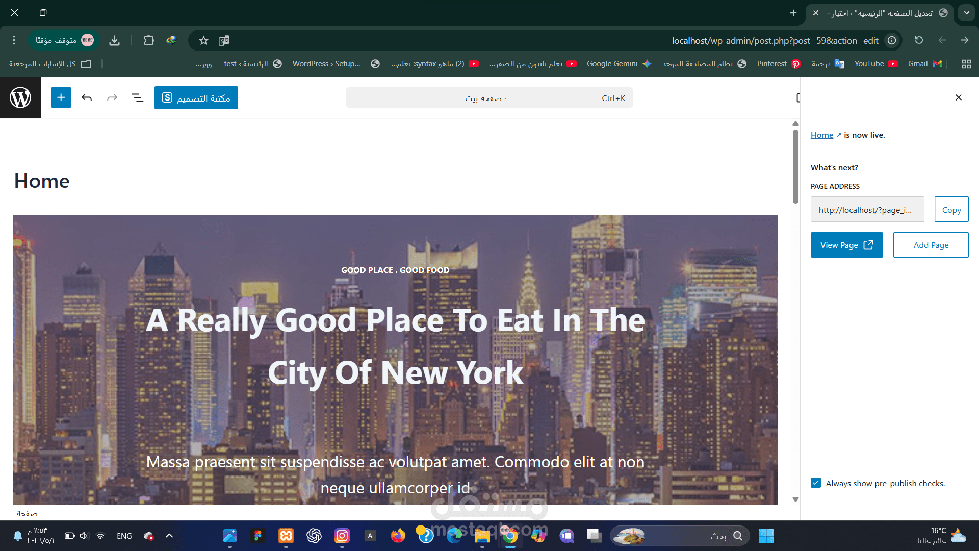 تصميم واجهة موقع مطعم فاخر بأسلوب عصري (NY Dining Experience).