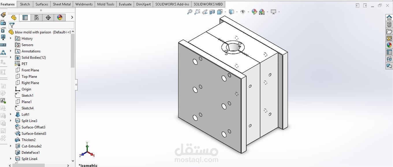 تصميم قالب نفخ بلاستيك على برنامج Solidworks