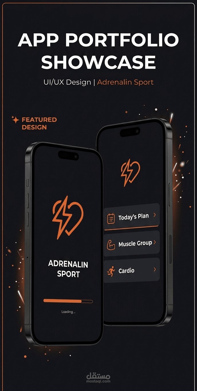 تصميم واجهات مستخدم لتطبيق رياضي | Mobile App UI/UX - Adrenalin Sport