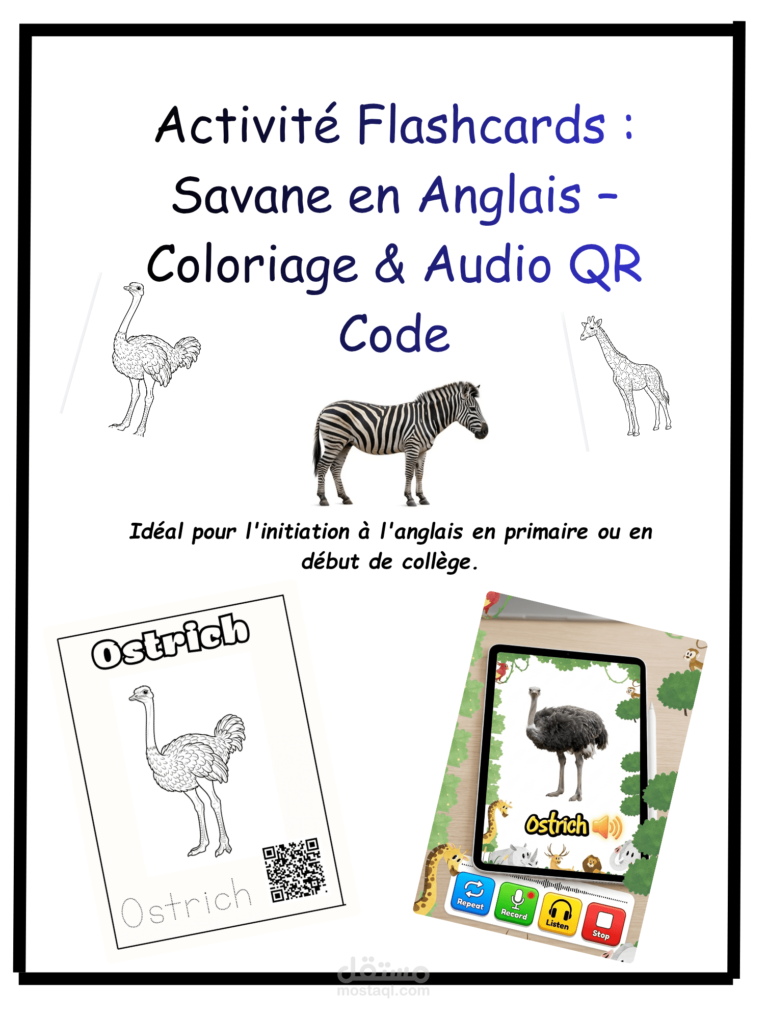 تصميم بطاقات تعليمية تفاعلية للأطفال (Flashcards) مزودة بـ QR Code لسماع النطق