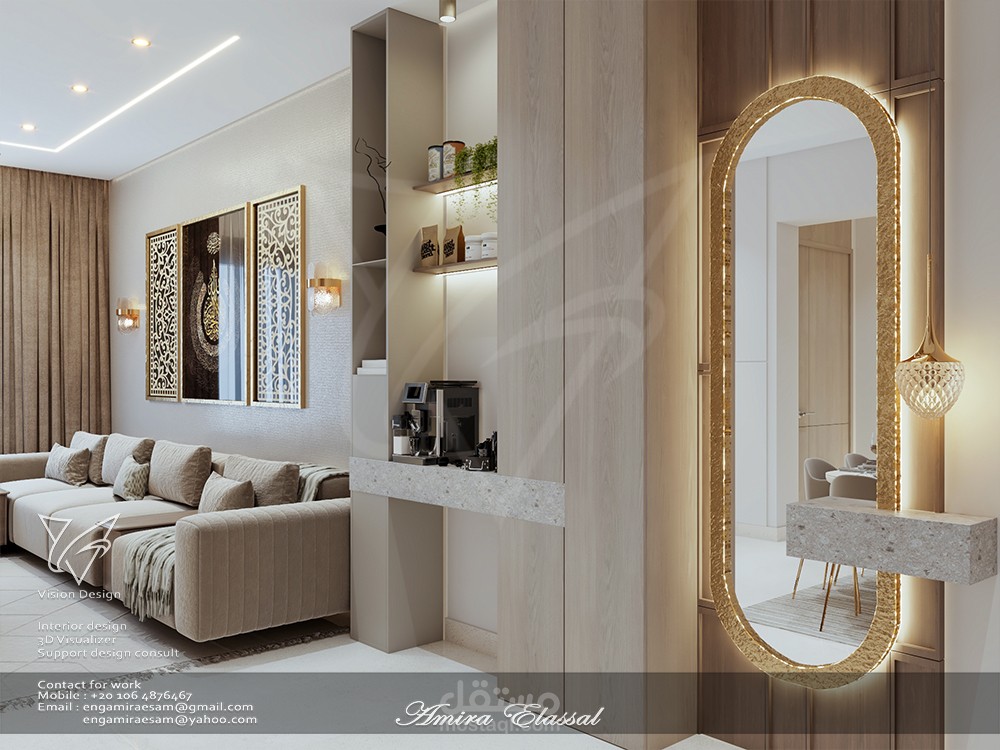 تصميم داخلي وإخراج بصري لـ ريسبشن فيلا سكنية فاخرة