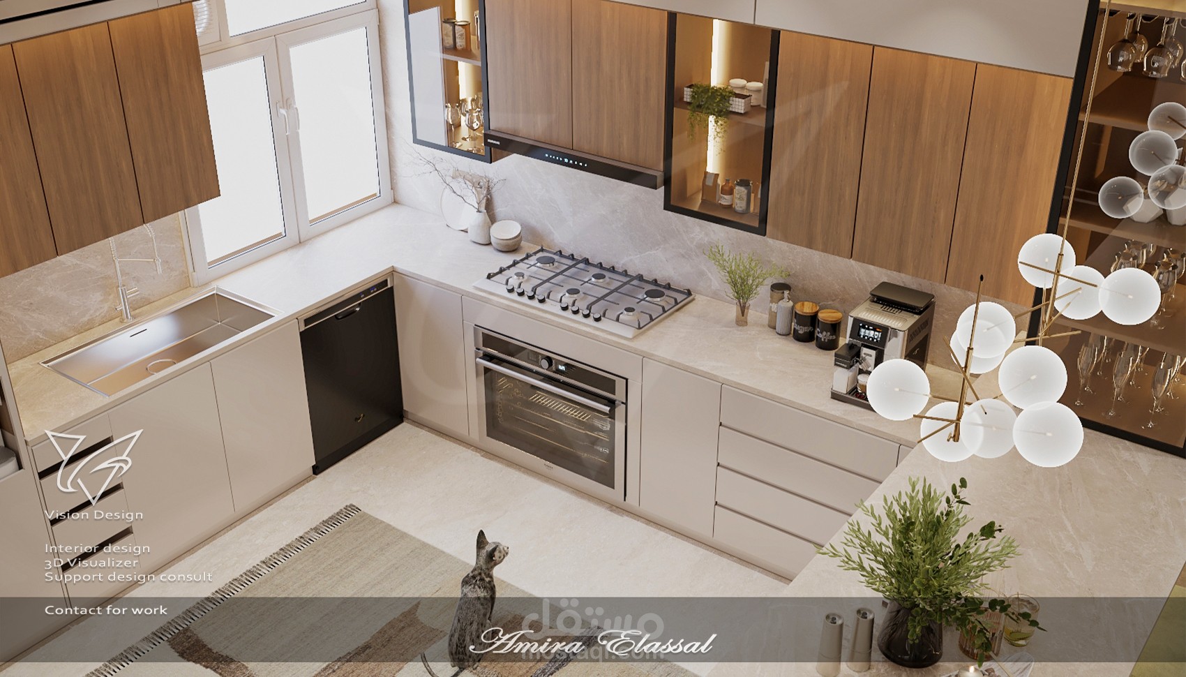 تصميم مطابخ مودرن وكلاسيك 3D مع المخططات التنفيذية والشوب درونج