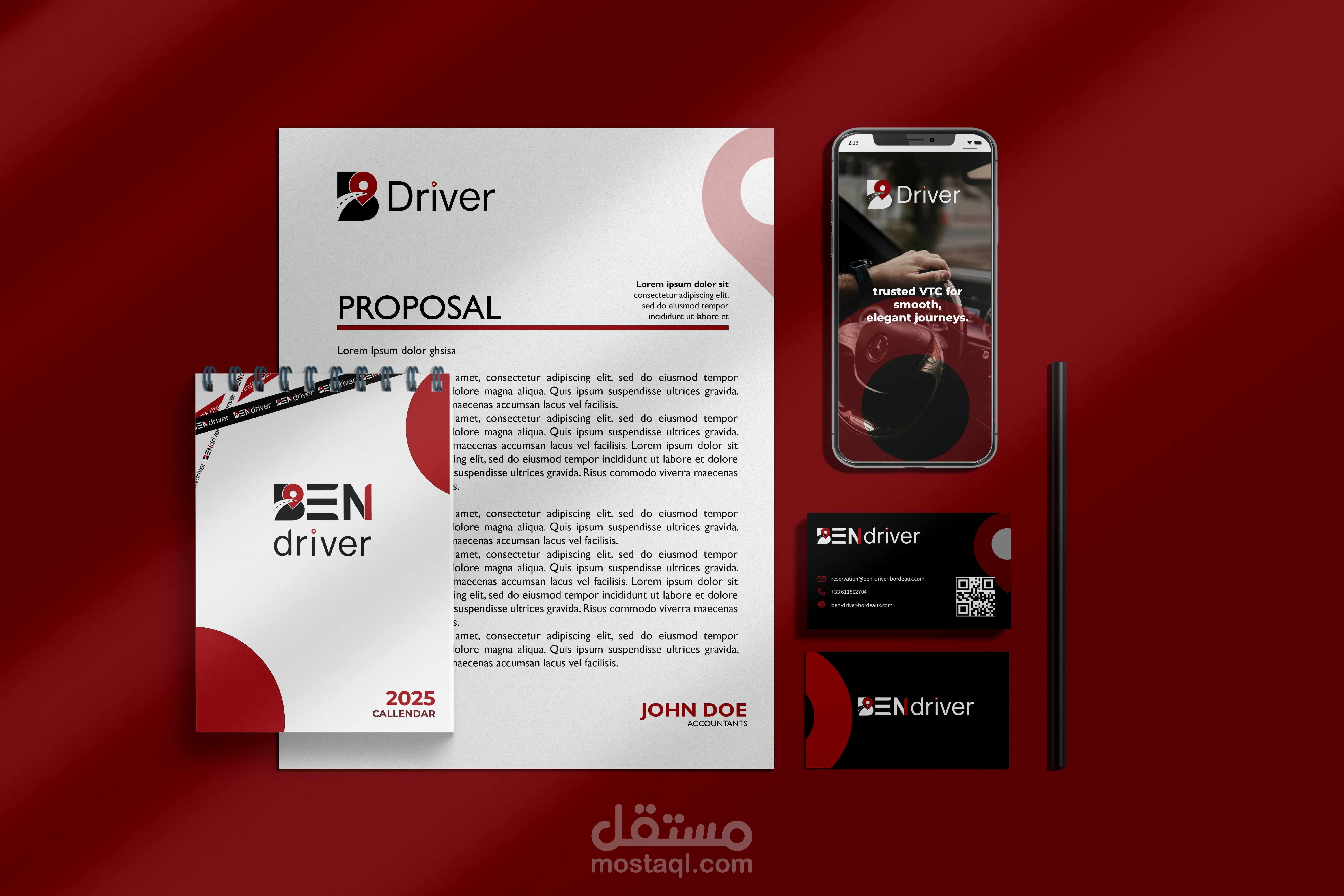 تصميم هوية بصرية كاملة ودليل استخدام العلامة لشركة Ben Driver VTC