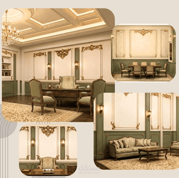 تصميم مقر إداري ومكتب كلاسيكي شيك (English Classic Style)