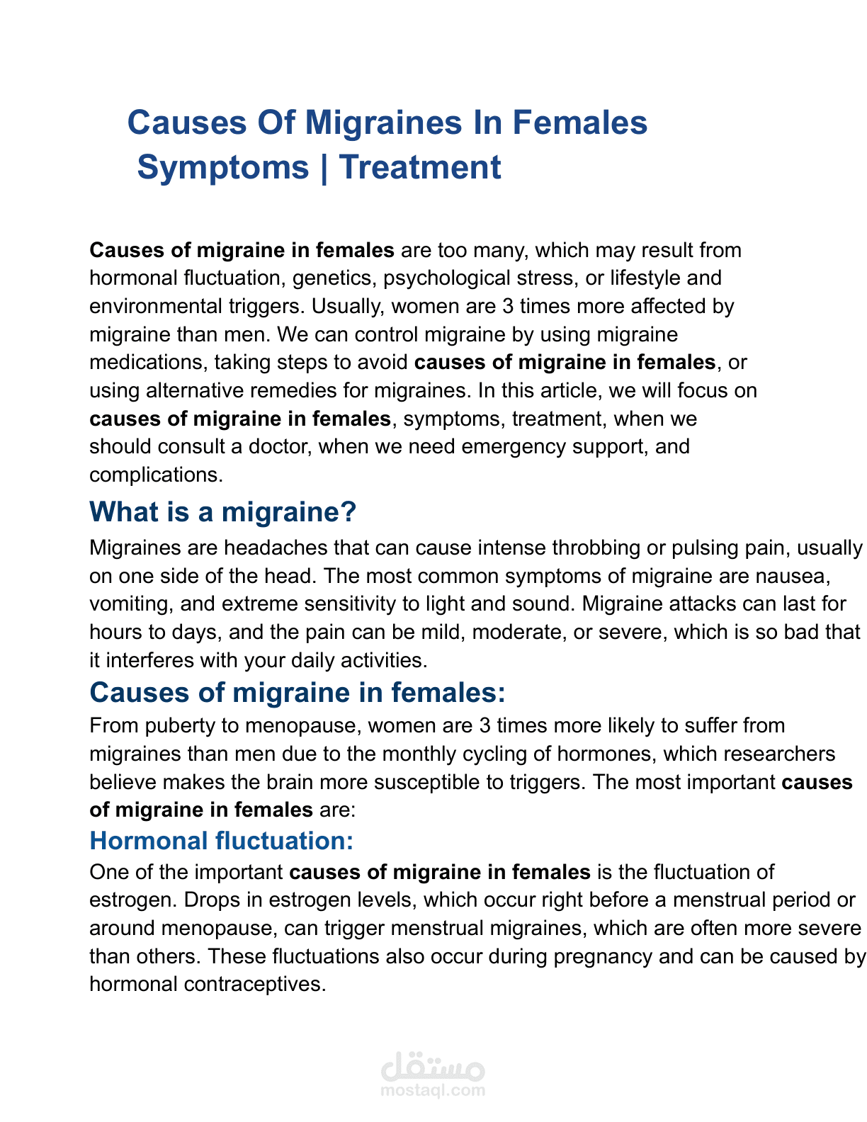causes of migraine in females