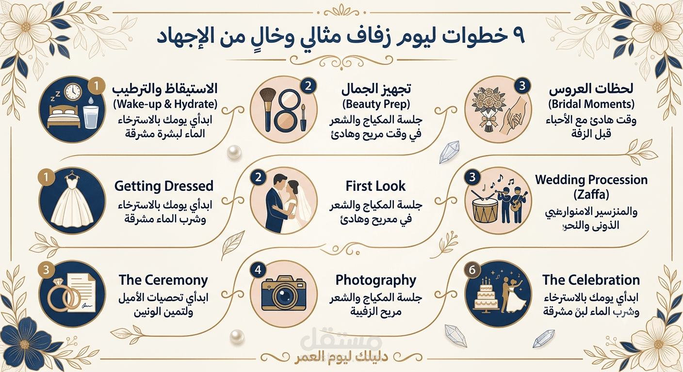 "تصميم إنفوجرافيك لجدول زمني لتنظّمي يوم زفافكِ بسلاسة"