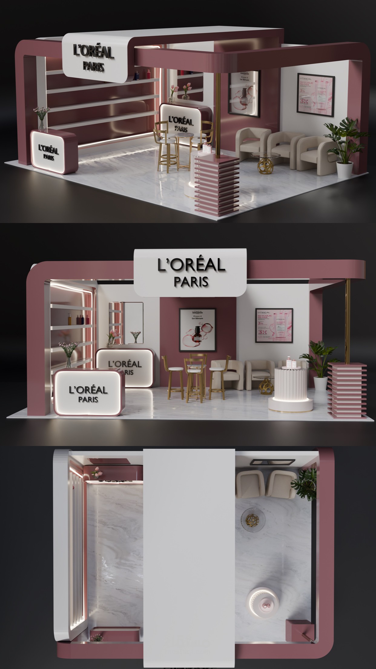 تصميم بوث معرض ثلاثي الأبعاد (3D Exhibition Booth) برندر واقعي