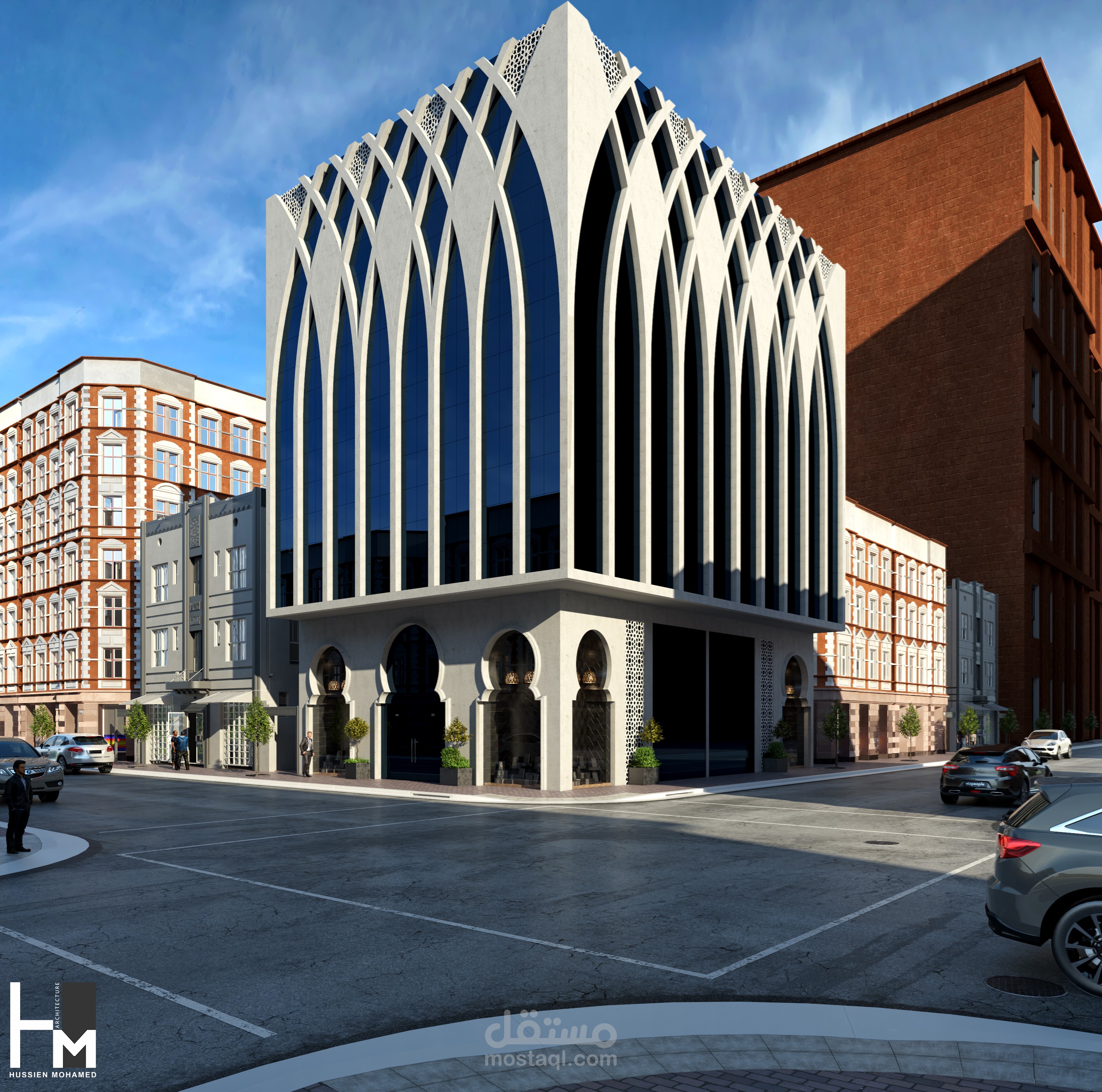 تصميم واجهه مبنى بالطراز الاسلامى المودرن