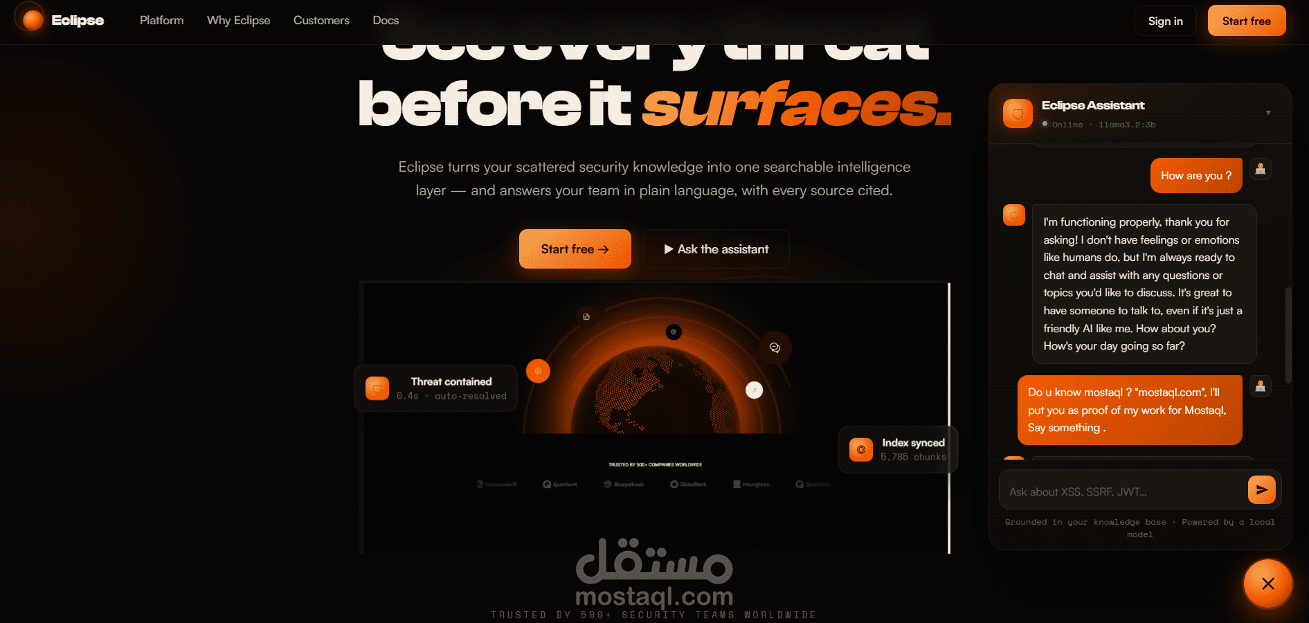 تطبيق ويب لمساعد أمني ذكي (RAG) بواجهة محادثة احترافية